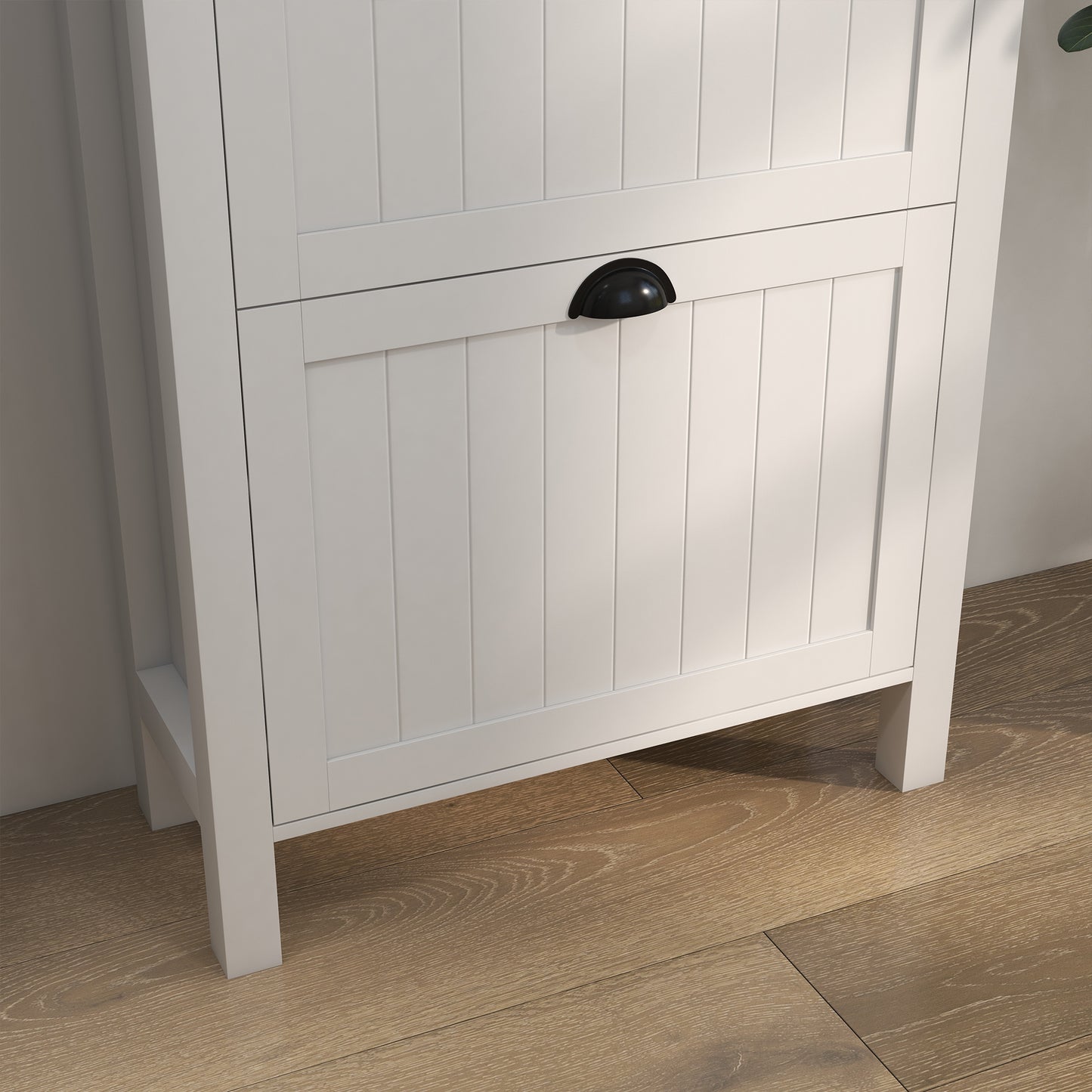 Narrow Shoe Cabinet with 2 Flip Drawers and Top Drawer, White