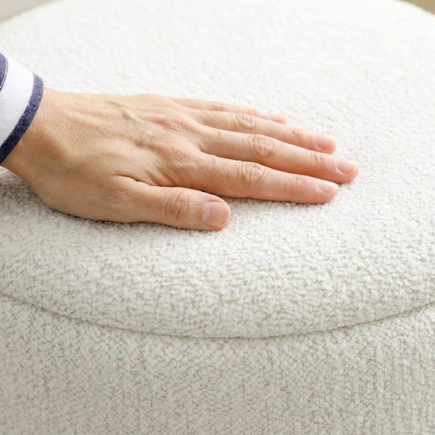 Round Storage Ottoman Set of 2, Nesting Footrest Stool, Cream & Grey