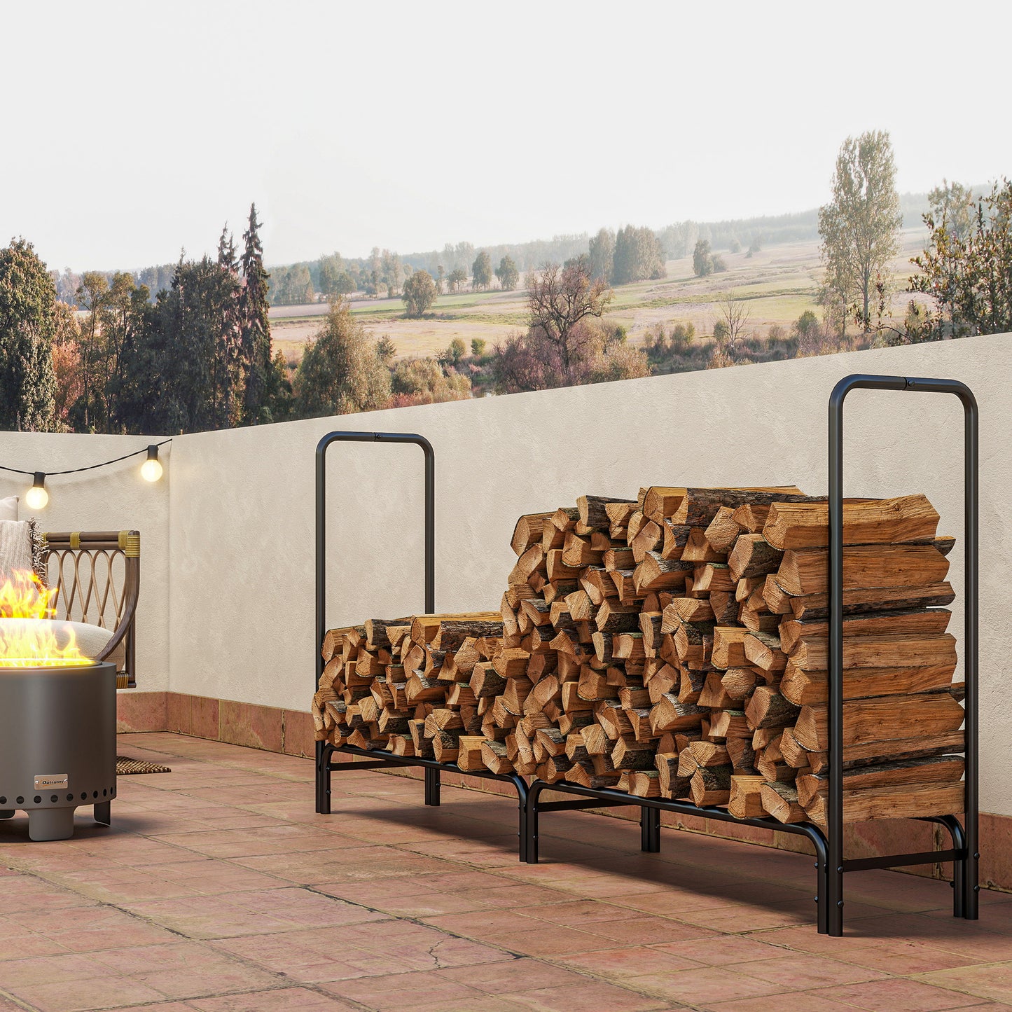 Metal Firewood Rack, Log Holder, 200 x 36 x 99 cm, Dark Green