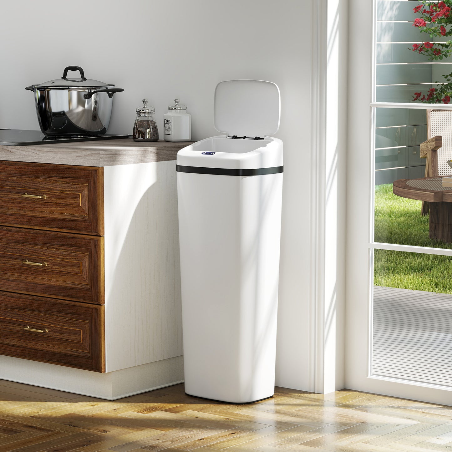 50L Sensor Bin, Stainless Steel Slim Kitchen Bin, Fingerprint-Proof