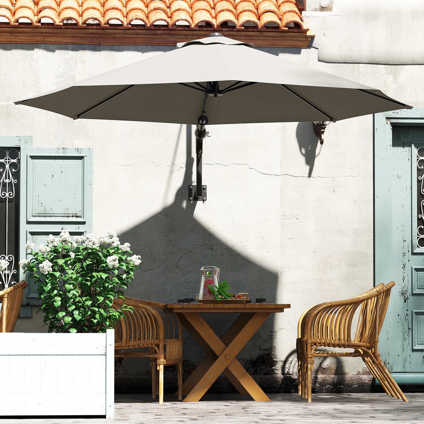 Sun Parasol with Vent, Wall Umbrella for Patio, Garden, Pool, Grey