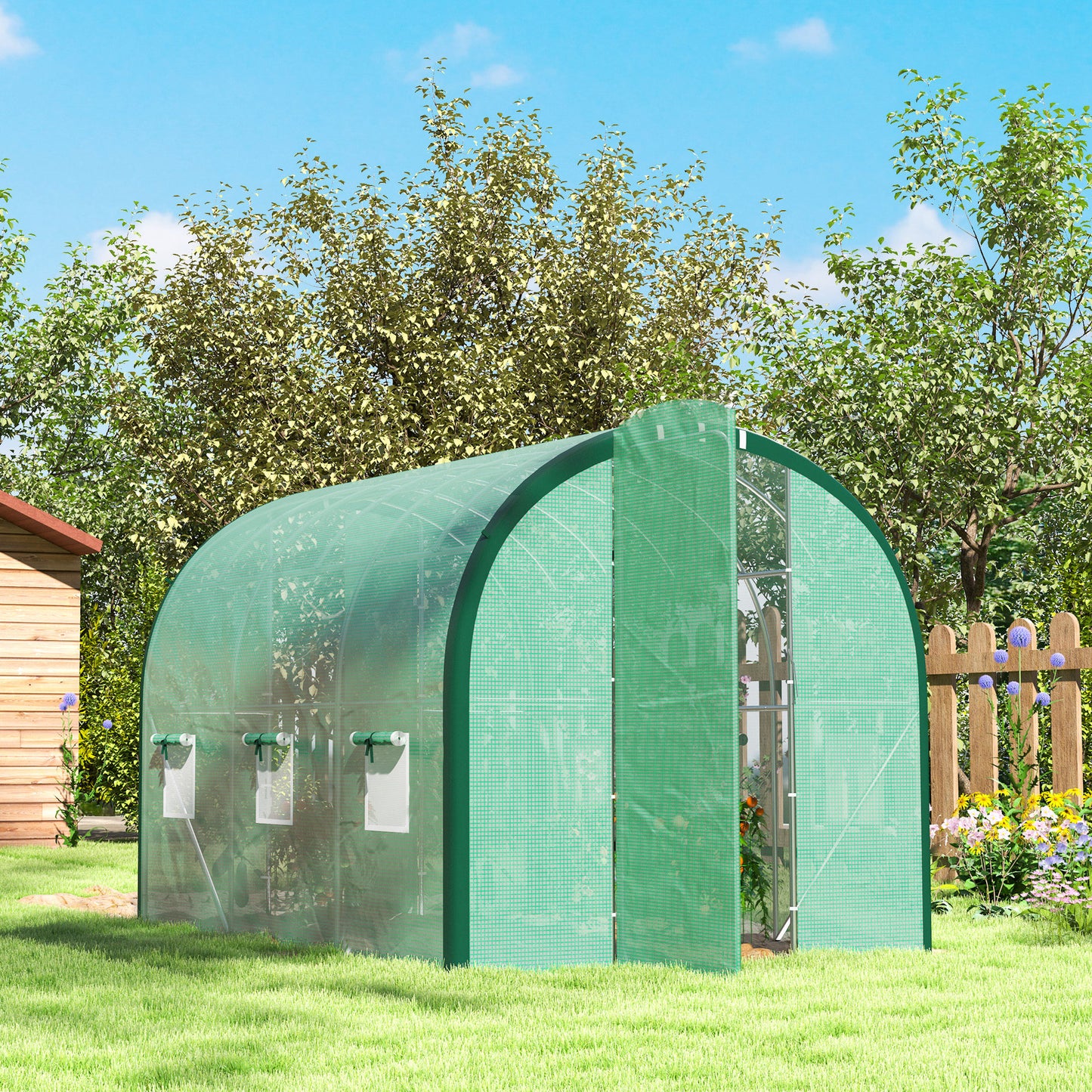 Tunnel Greenhouse Upgraded Structure, Hinged Doors, 3 x 2(m), Green