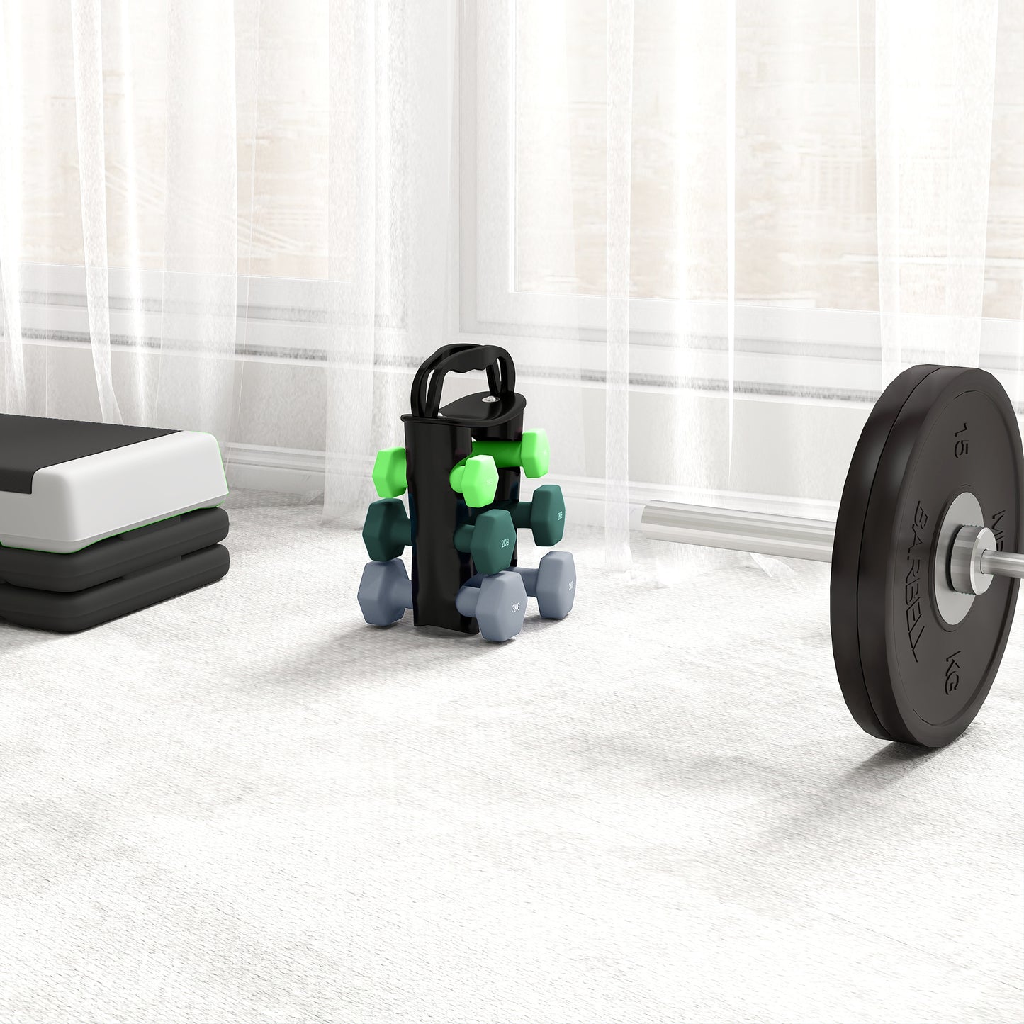 Dumbbells Set with Storage Rack, 2 x 1kg, 2 x 2kg, 2 x 3kg, Green