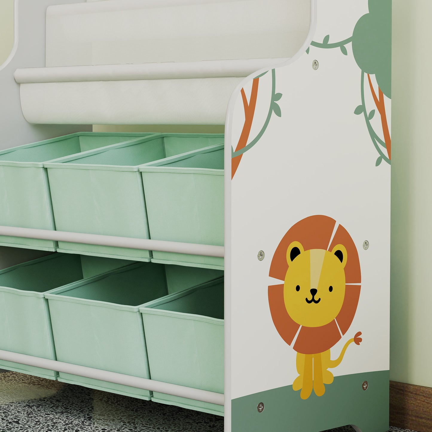 Kids Storage Unit with 6 Fabric Drawers & 2-Tier Sling Rack, Green