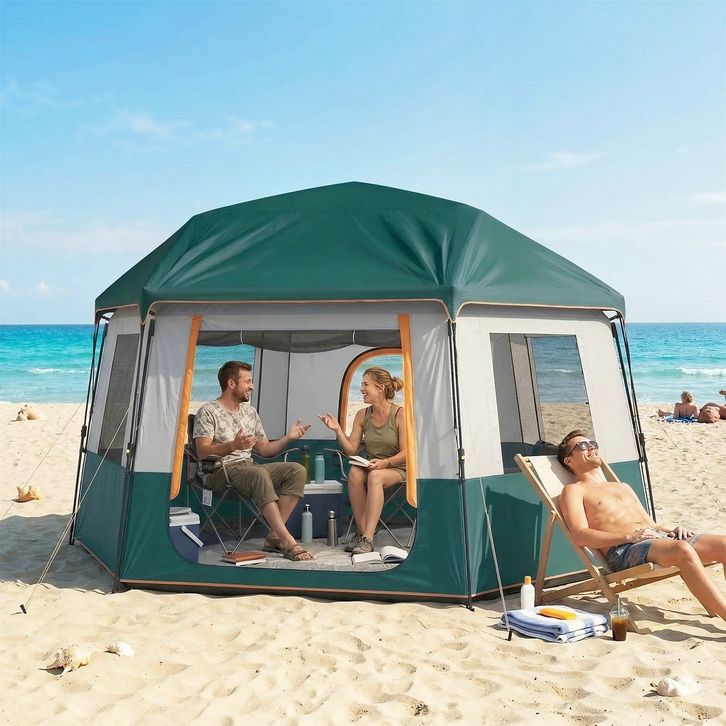Camping Tent 3000mm Waterproof 4-6 Person Green
