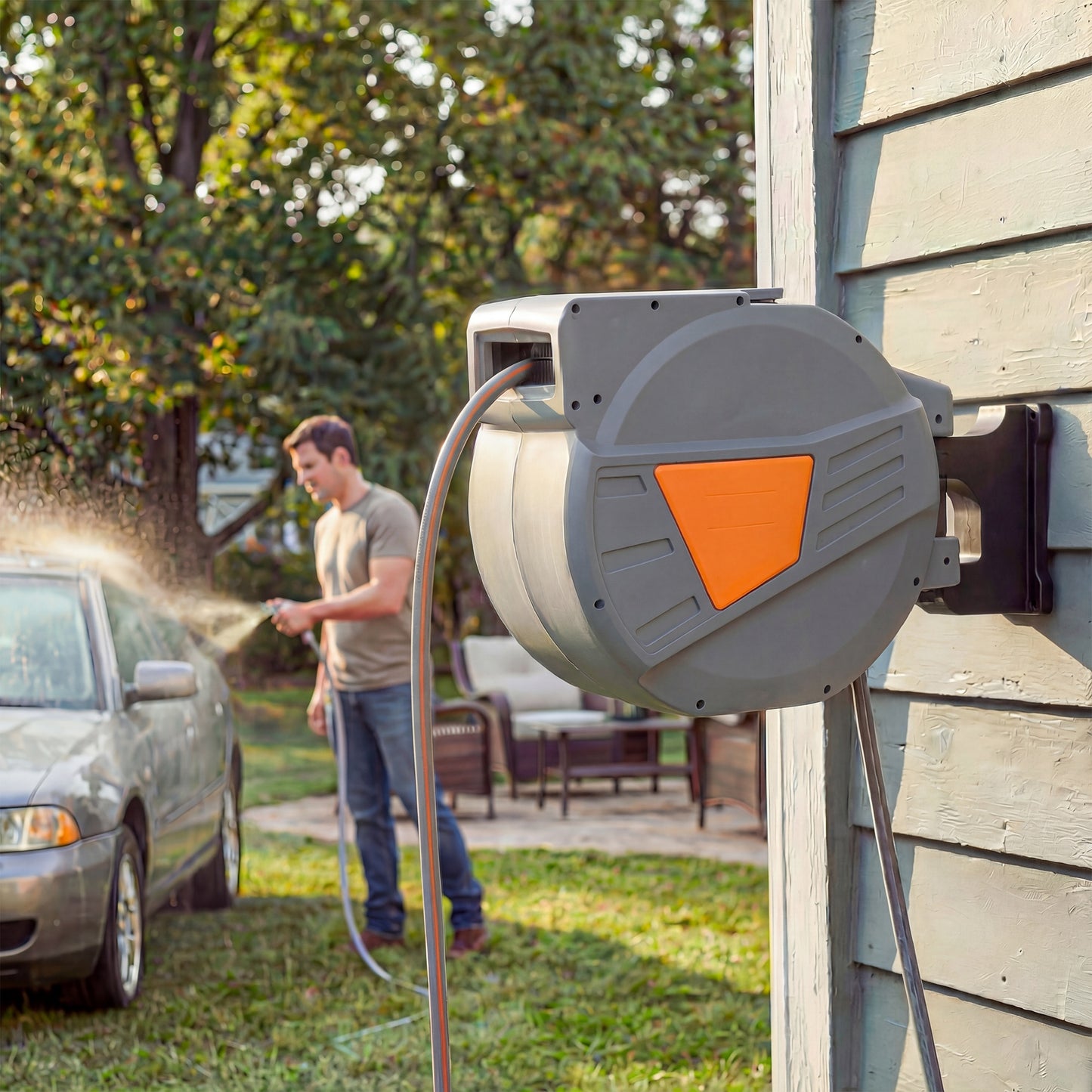 Retractable Hose Reel Wall Mounted, 40+2m Hose Pipe Reel, Orange