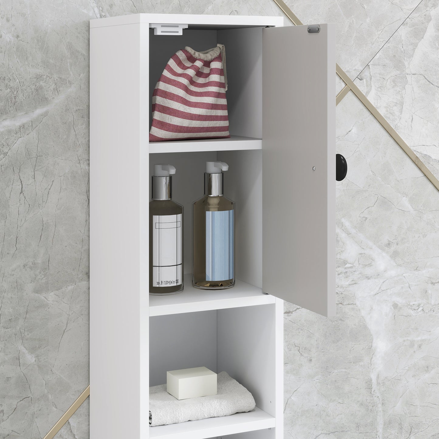 Slim Bathroom Cabinet, Toilet Roll Storage w/ Shelves, Light Grey
