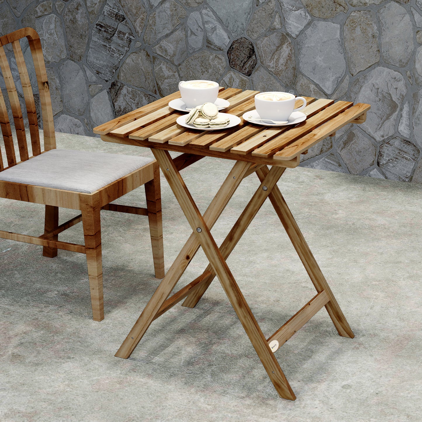 Outdoor Coffee Table Foldable Wooden Garden Table Natural Wood