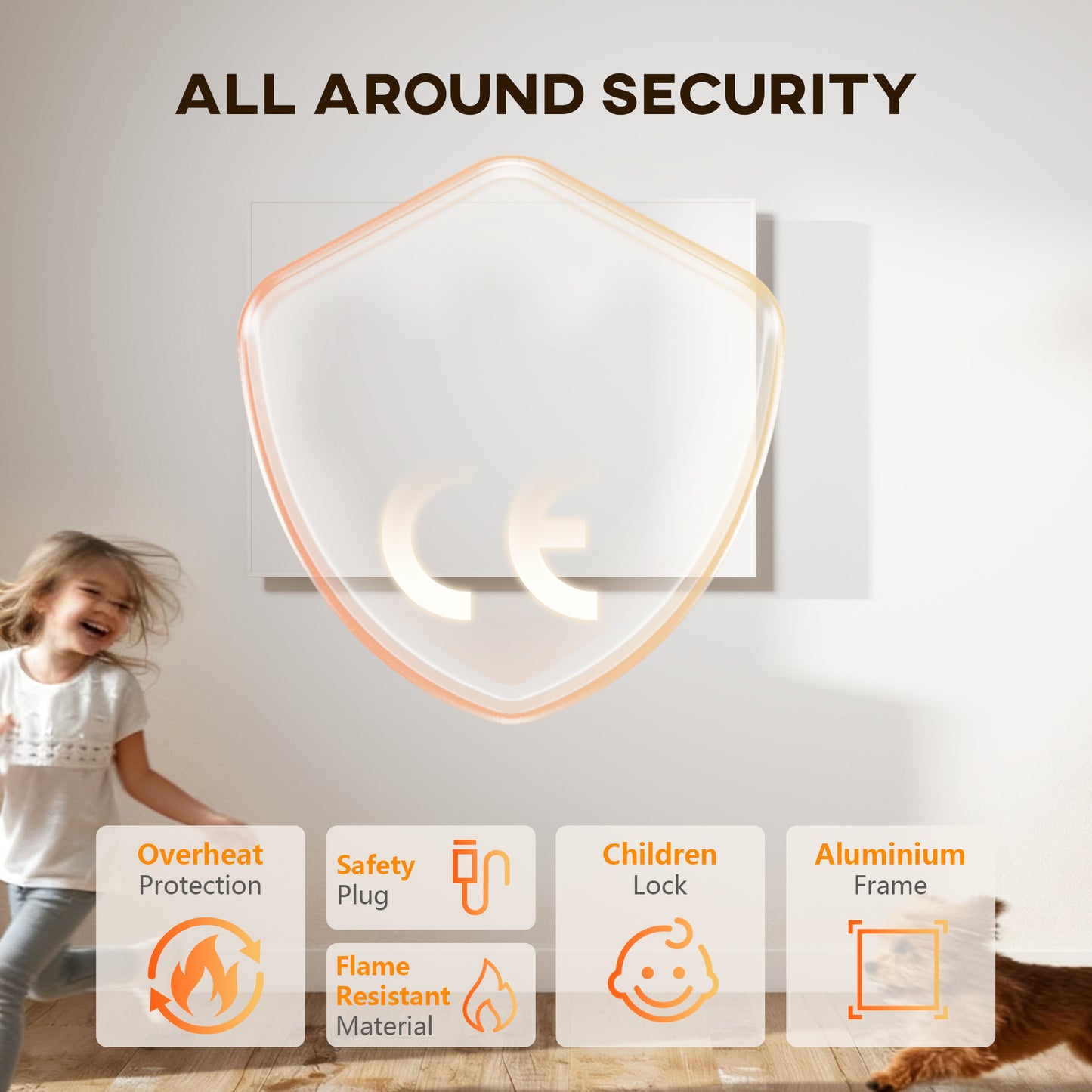 170W Smart Electric Heater, Wall Far Infrared Panel Radiator, White