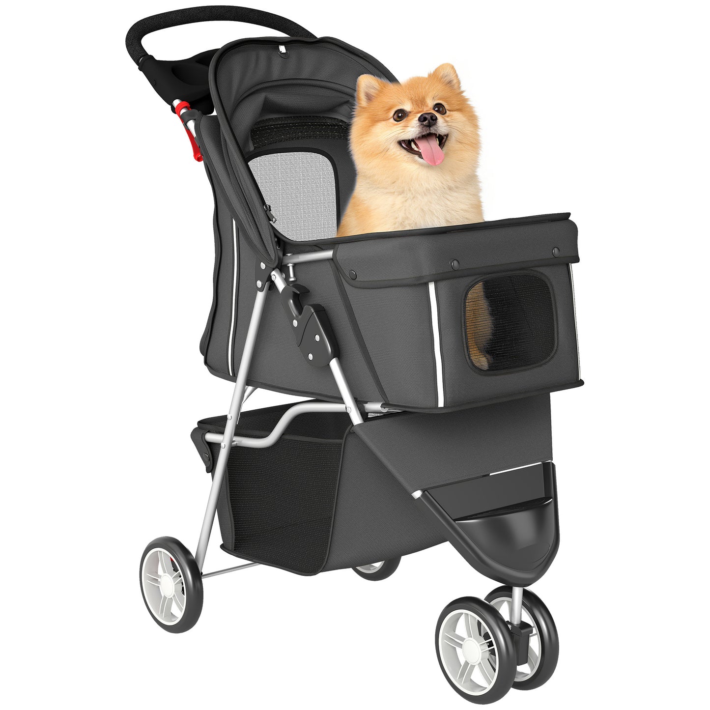 Pet Stroller Pushchair Carrier for Cat Puppy with 3 Wheels Dark Grey