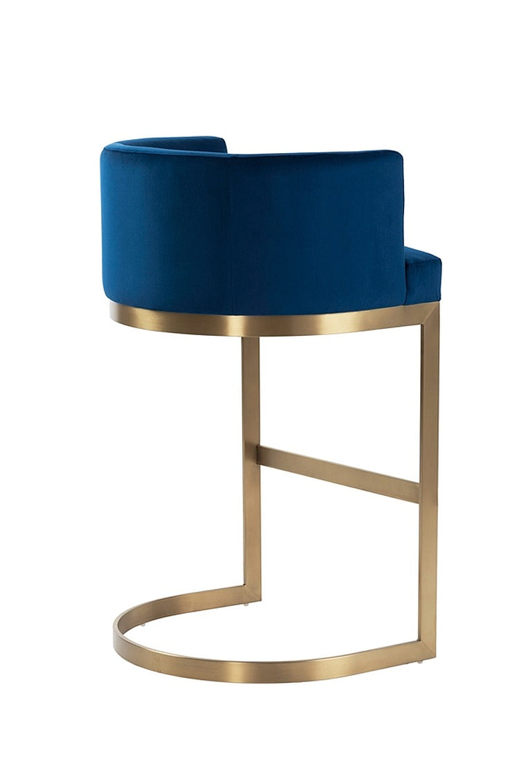 Lasco Bar Stool – Navy Blue - Brushed Brass Base