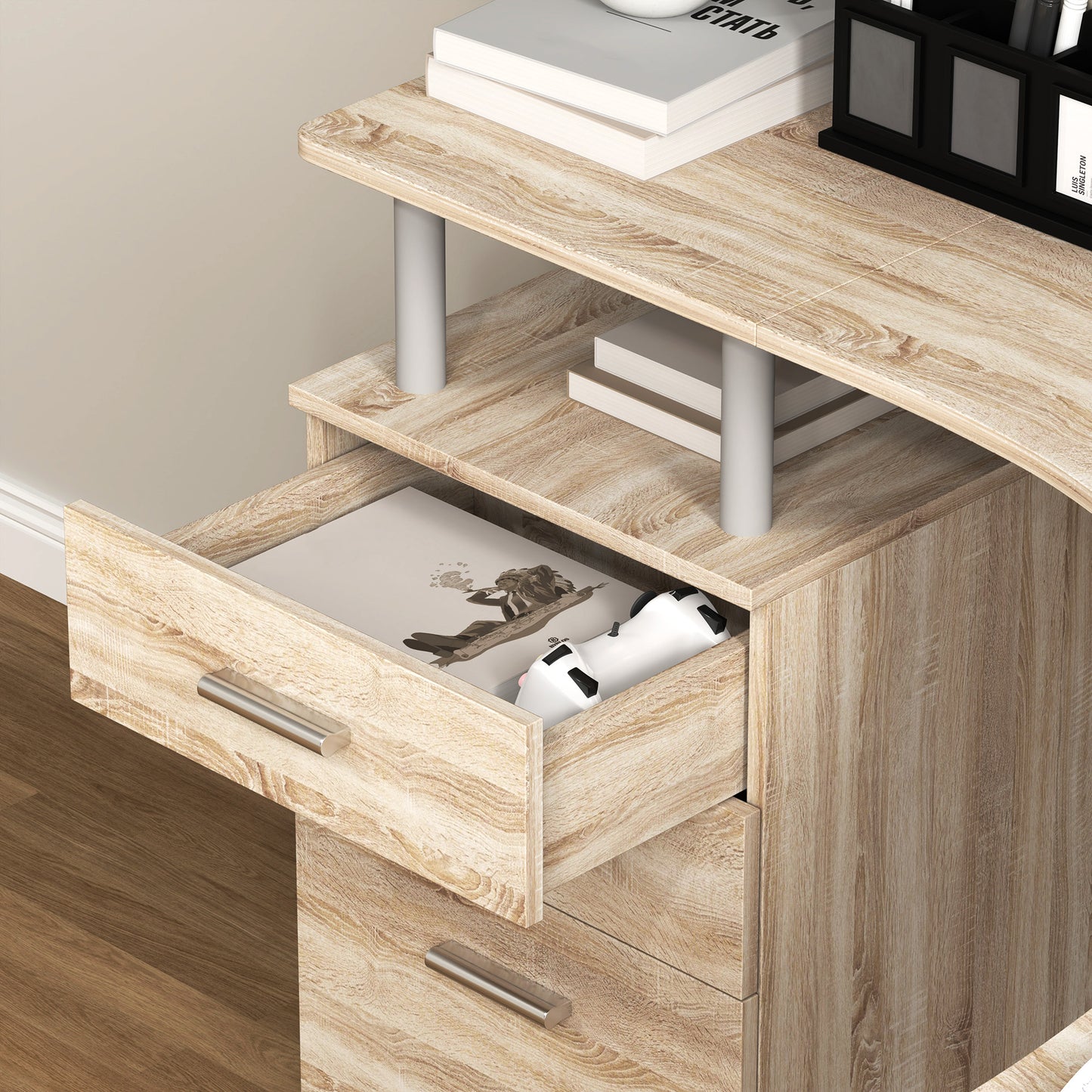 L-Shaped Corner PC Desk Table w/ Drawer Home Office Workstation, Oak