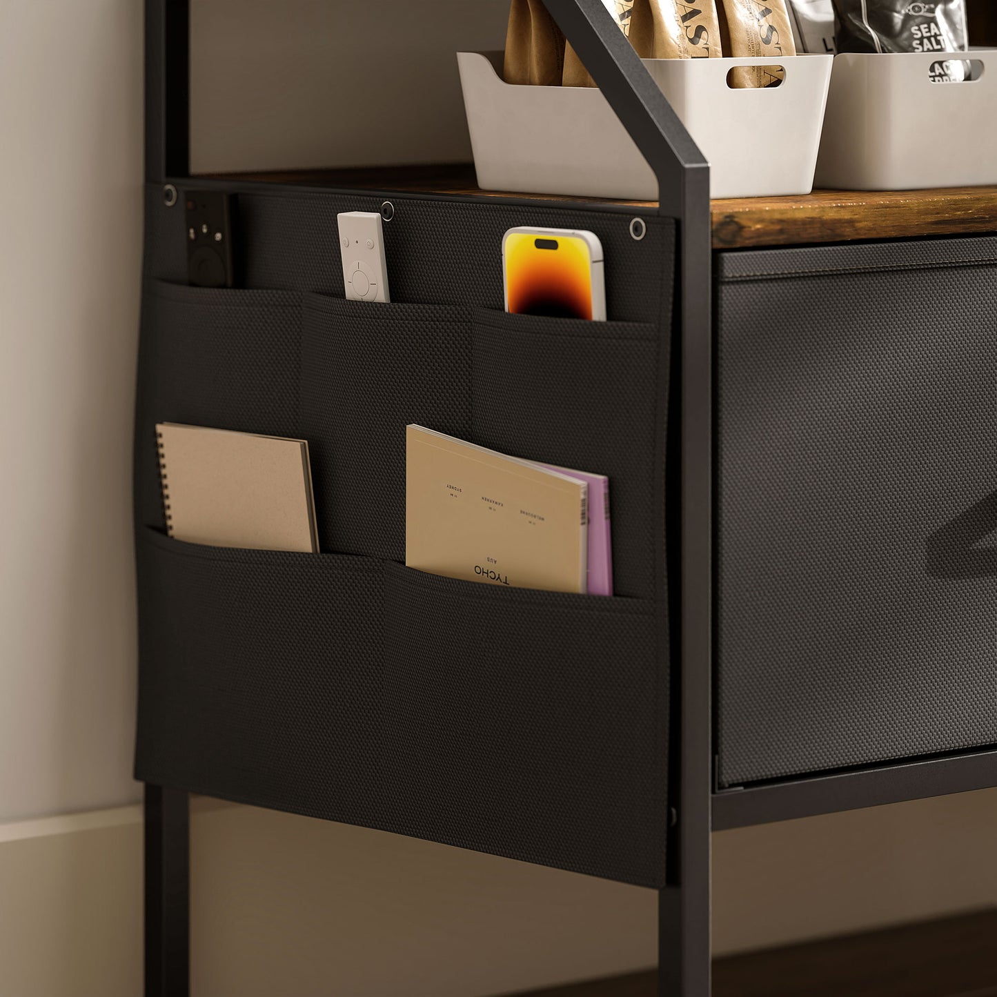 TV Stand Cabinet with 2 Foldable Drawers, Rustic Brown