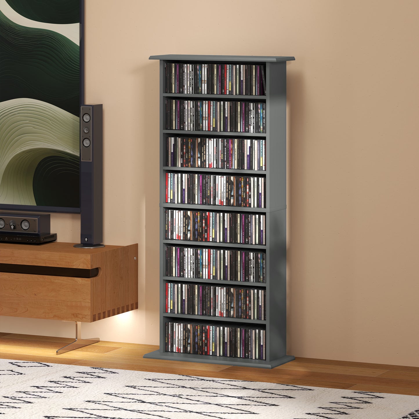 CD Storage Unit DVD Tower Blu-ray Storage Shelf for Living Room Grey