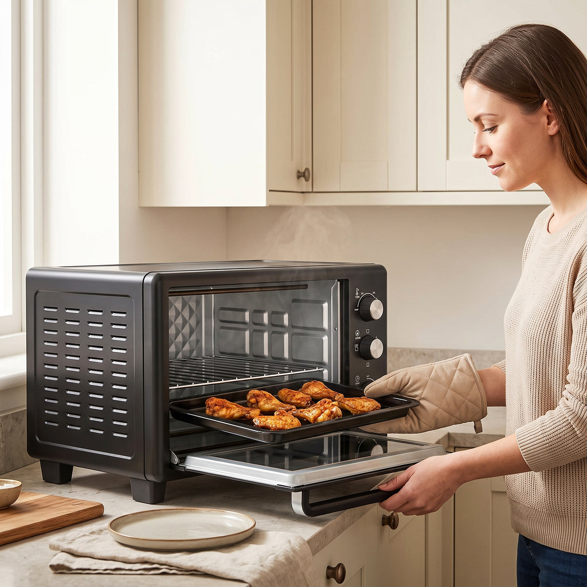 1600W 30L Mini Oven with Adjustable Temperature and 60-Minute Timer - Black