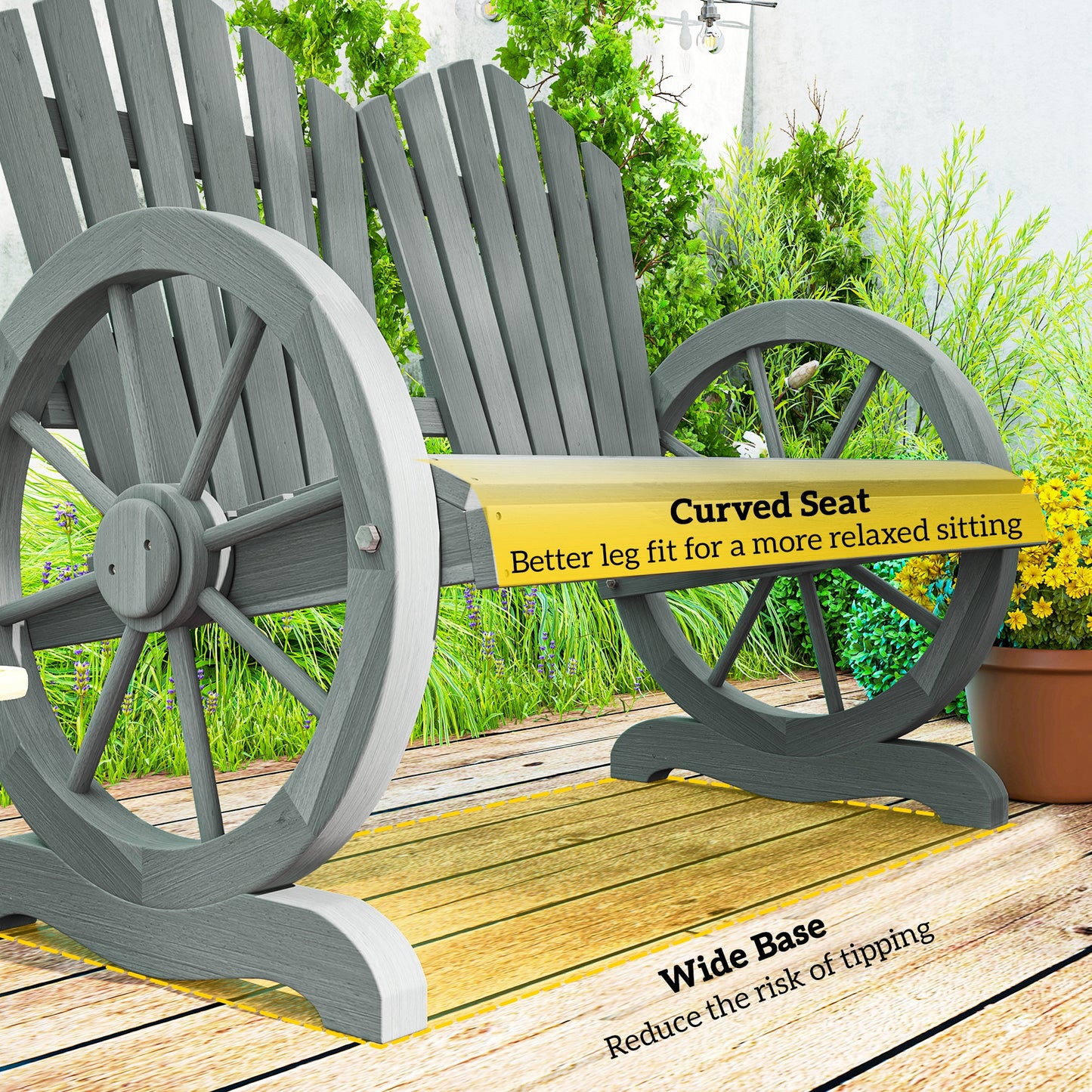 2 Seater Garden Bench w/ Wheel-Shaped Armrests Grey