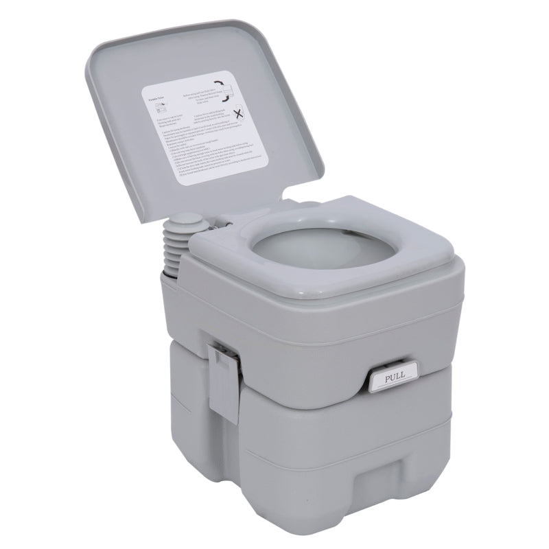 Outsunny 20L Portable Travel Mobile Toilet Outdoor Camping Handle WC with 2 Detachable Tanks & Push-button Operation, Grey