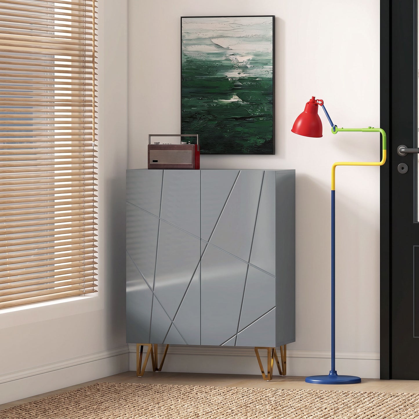 Shoe Storage Cabinet with Soft-Close Hinges and Adjust Shelves, Grey
