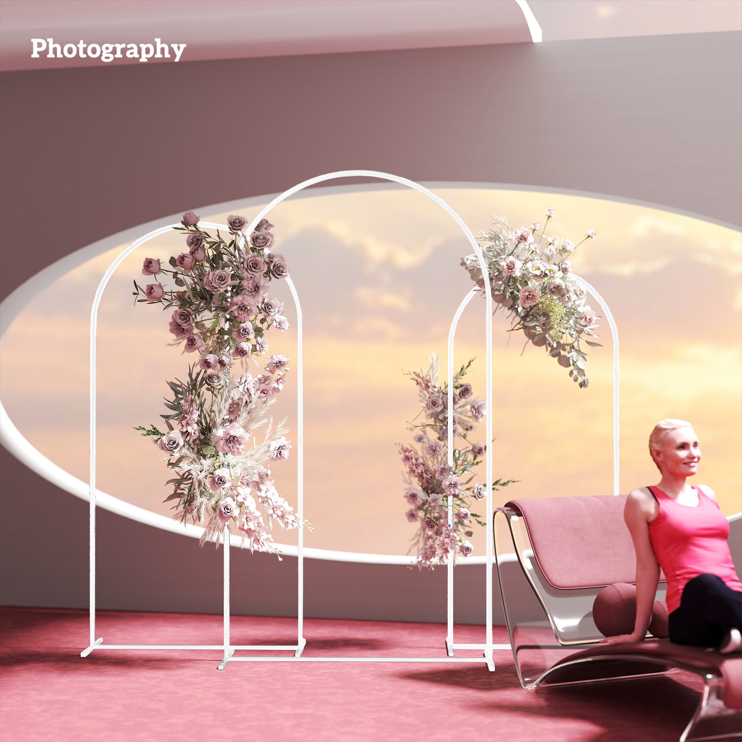 Wedding Arch Frame Set, 2.2, 2, 1.8 m Arch Backdrop Stand White