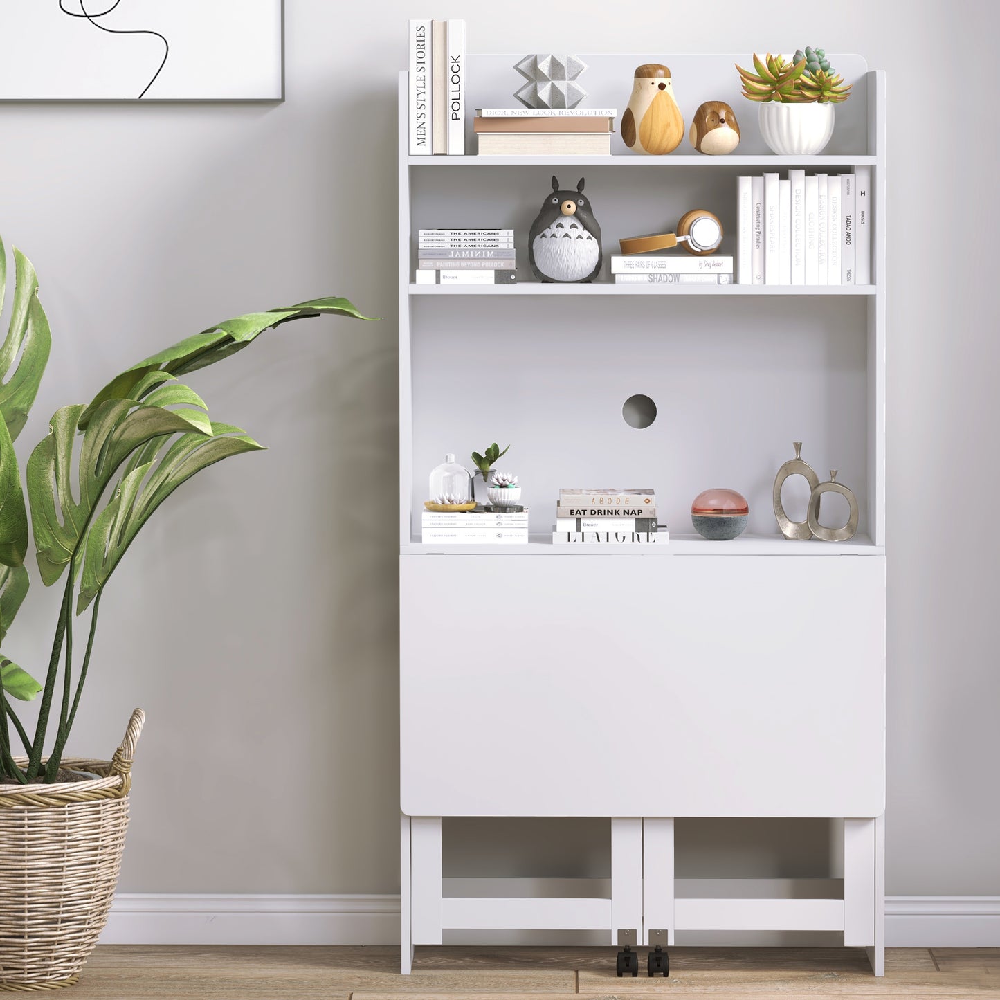 Writing Desk with Foldable Desktop for Bedroom, Home Office, White