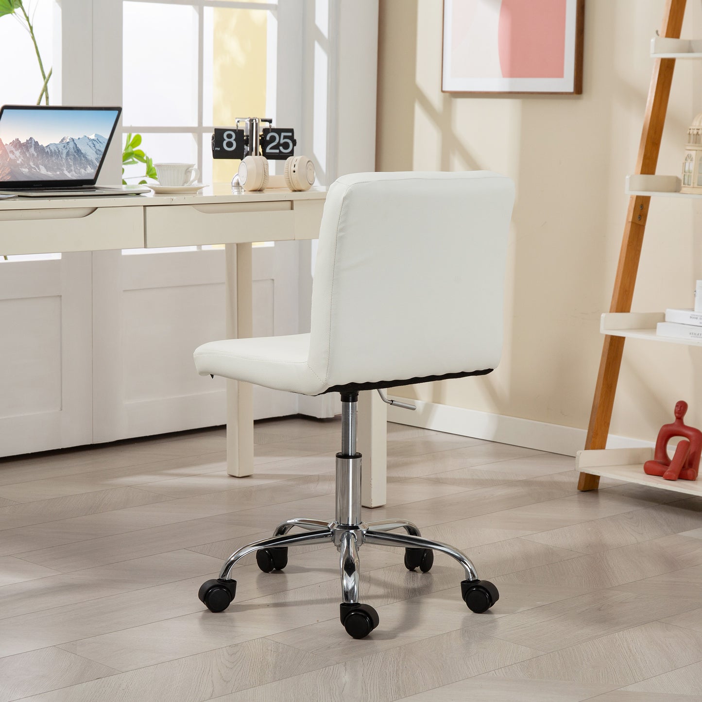 Modern Vanity Computer Desk Chair with Rolling Wheels, White