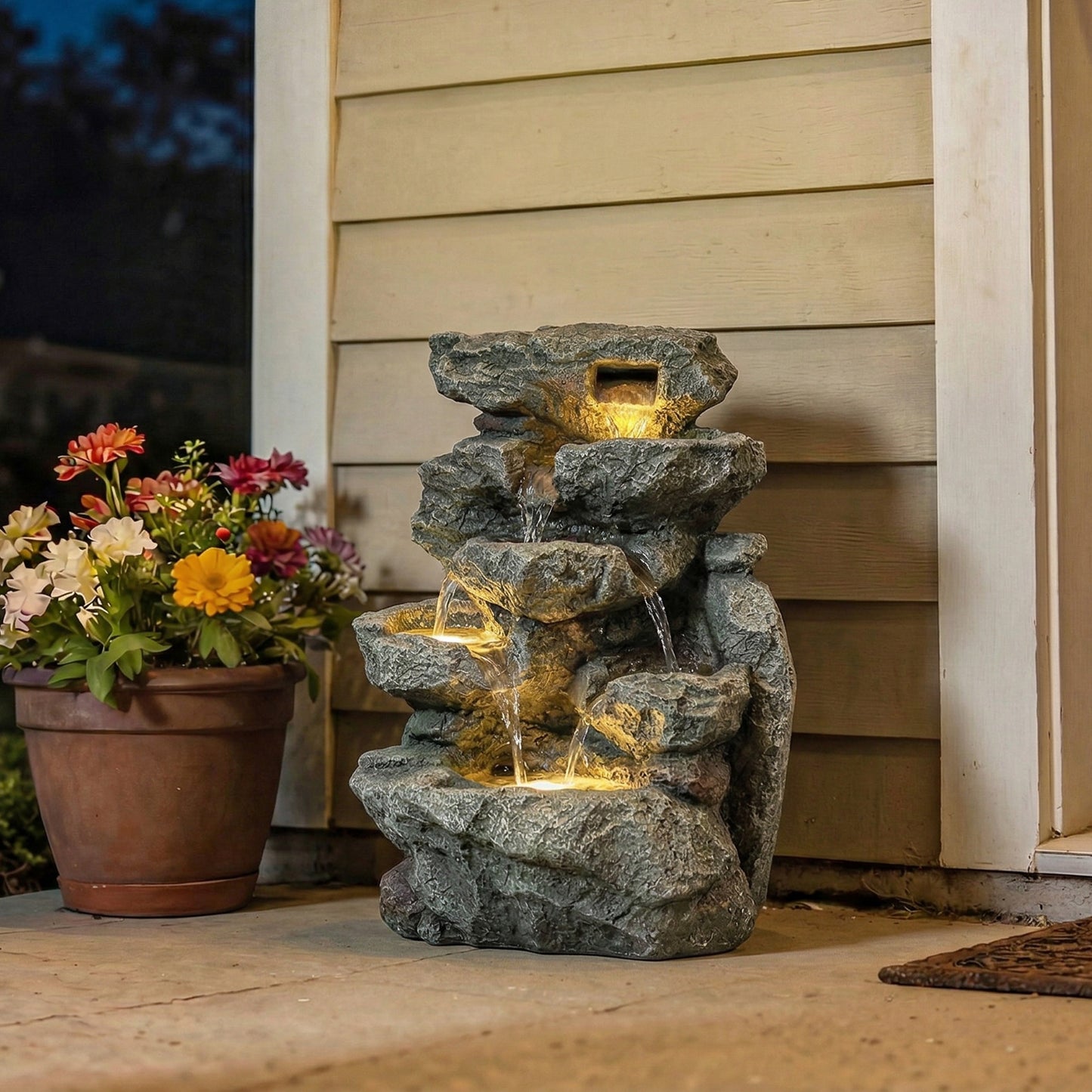 Outdoor Fountain, Resin Freestanding Garden Fountain, Grey