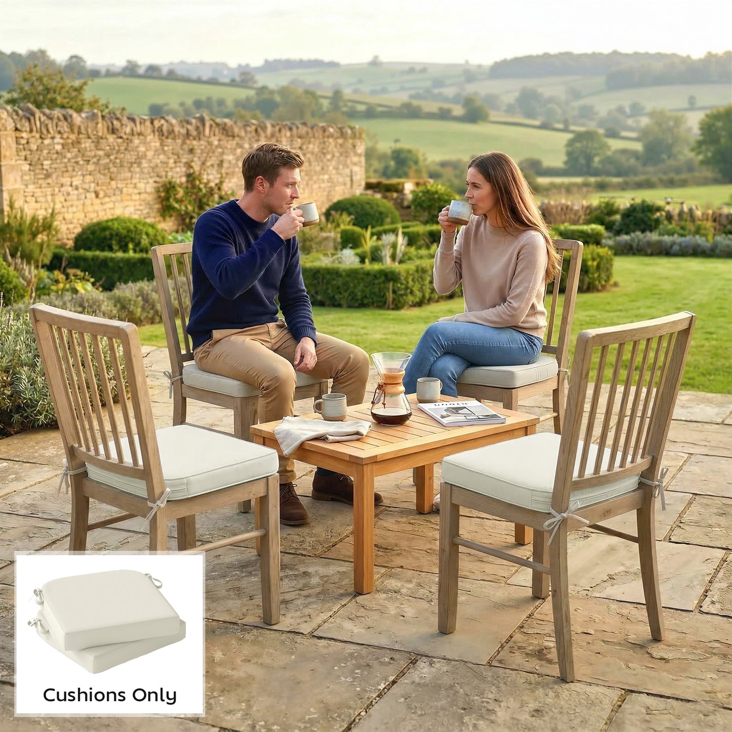 Outdoor Chair Seat Cushions Set of 2, Garden Chair Cushions, Cream