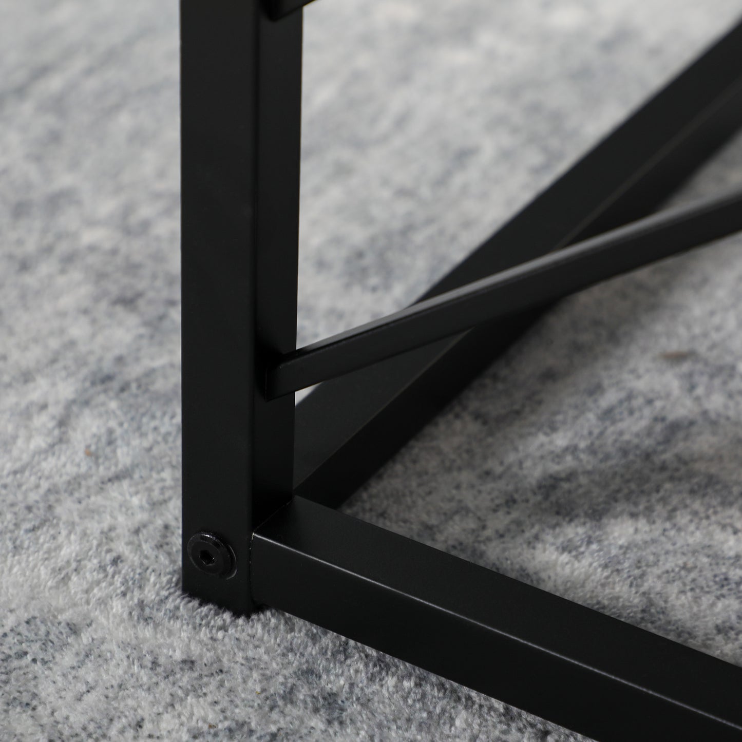 Set of 3 Nesting Coffee Tables Square End Tables w/ Metal Frame, Grey