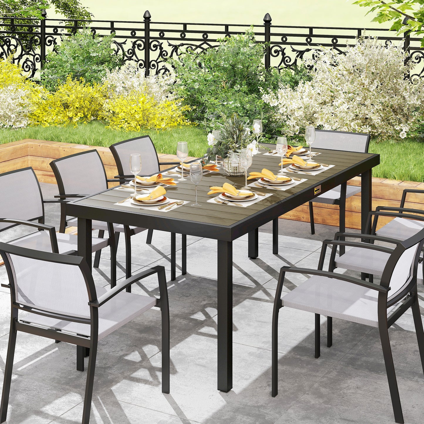Garden Dining Table for 8, Aluminium Frame for Patio, Brown