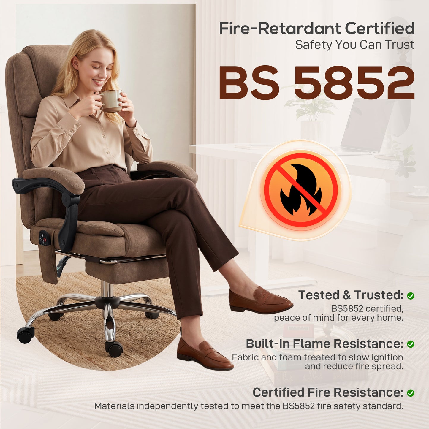 Executive Office Chair, Desk Chair with Massage and Heat, Brown