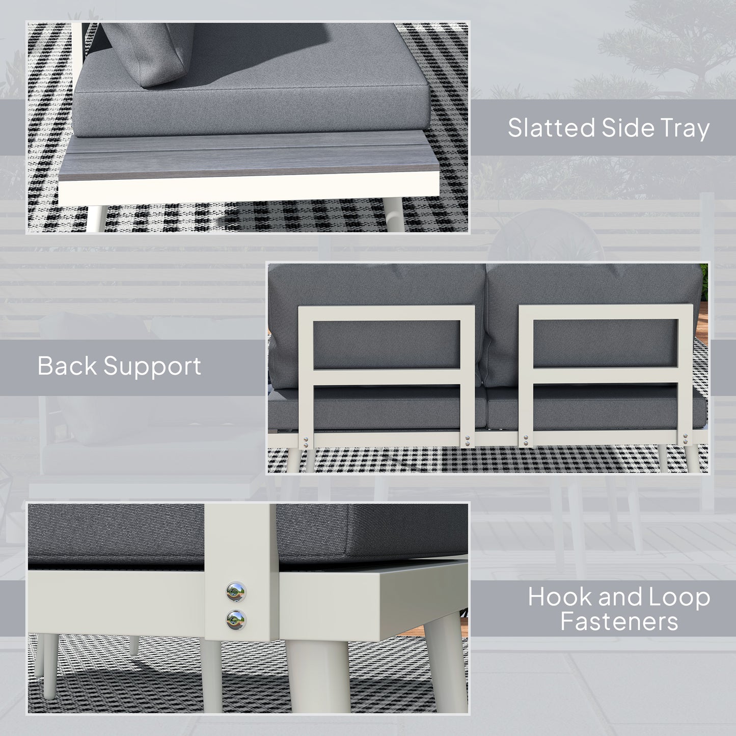 3 Piece Garden Furniture Set with 5-Level Adjustable Lounger, Grey