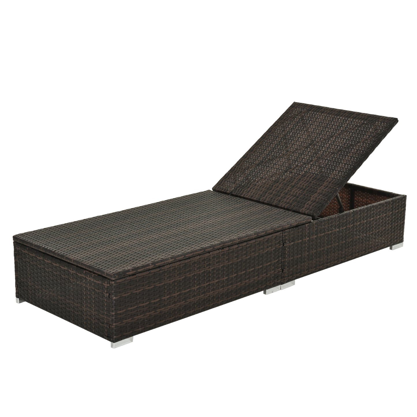 Outsunny PE Rattan Sun Lounger, Six-level Adjustable Recliner Bed Chair w/ Soft Padded Cushion for Patio, Garden, Mixed Brown