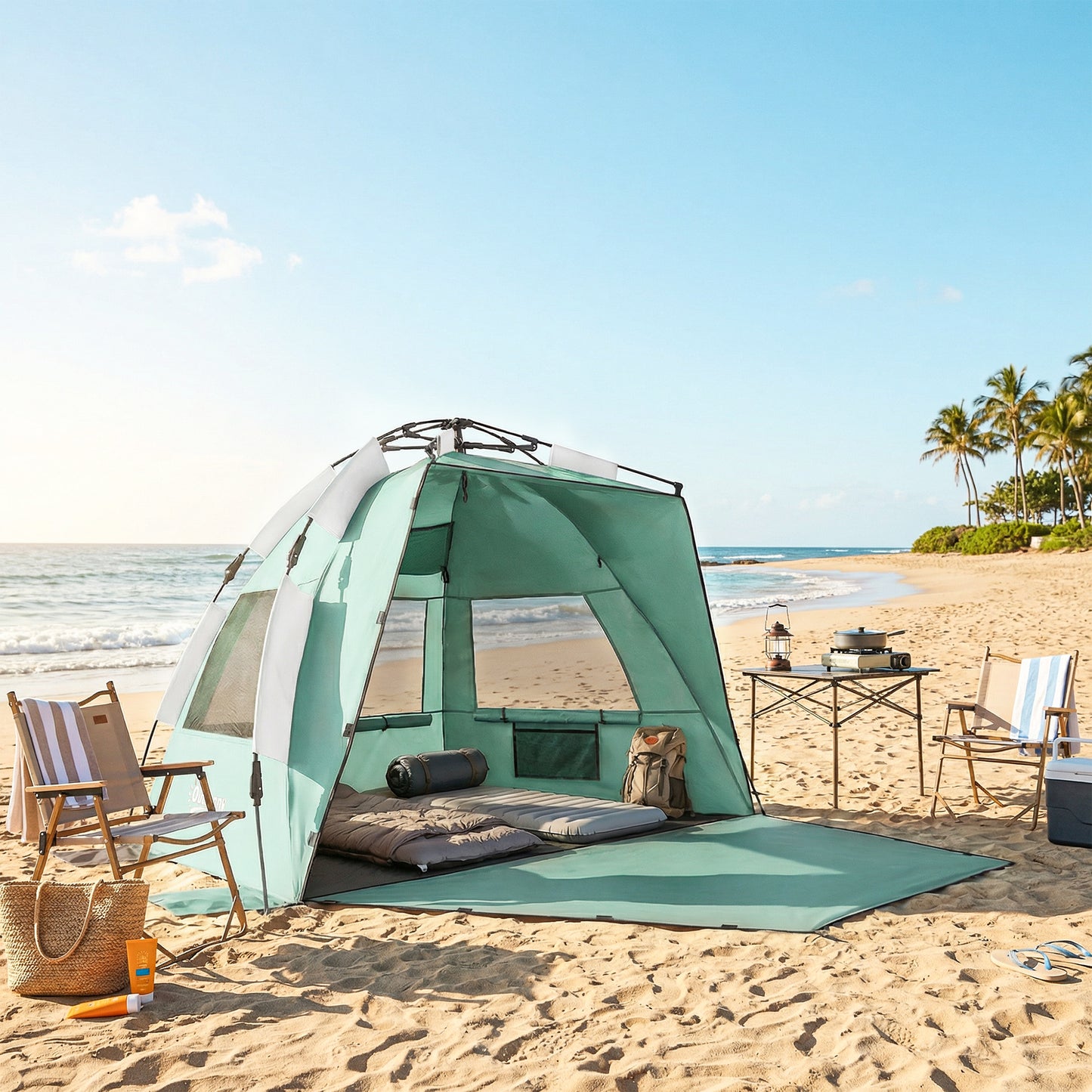 Pop Up Beach Tent for 2-3 Person with Carry Bag, UPF15+, Green
