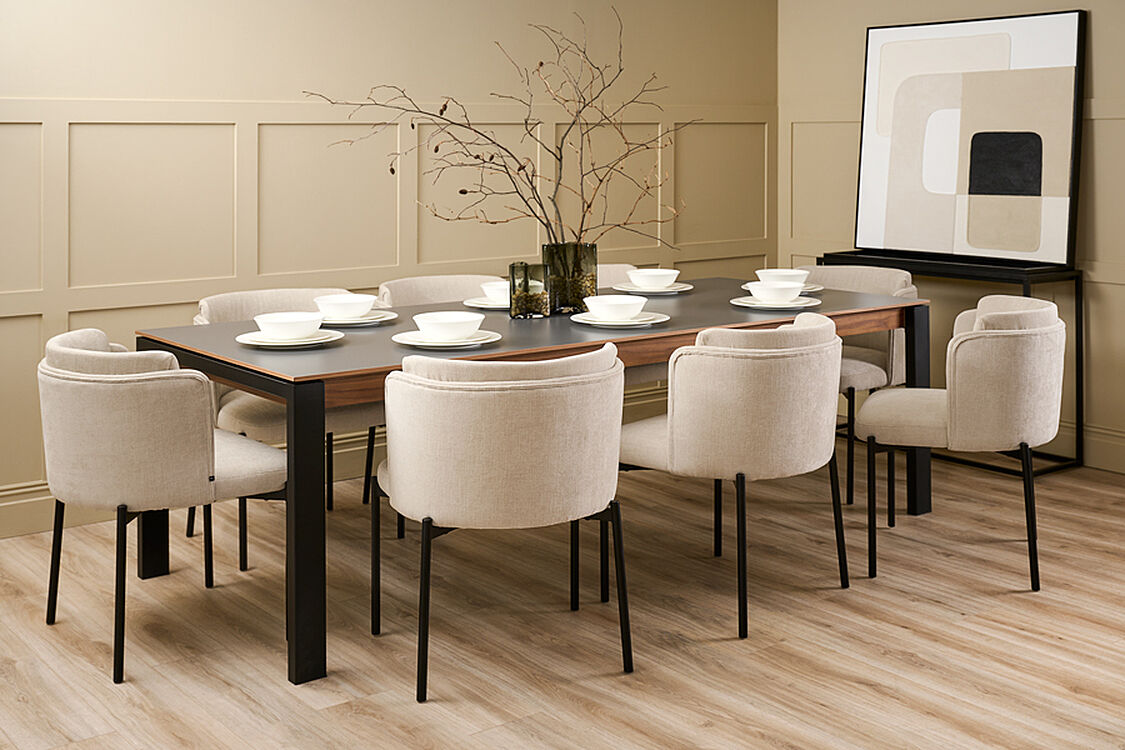 Corinna 8 Seat Dining Table Grey - Black legs
