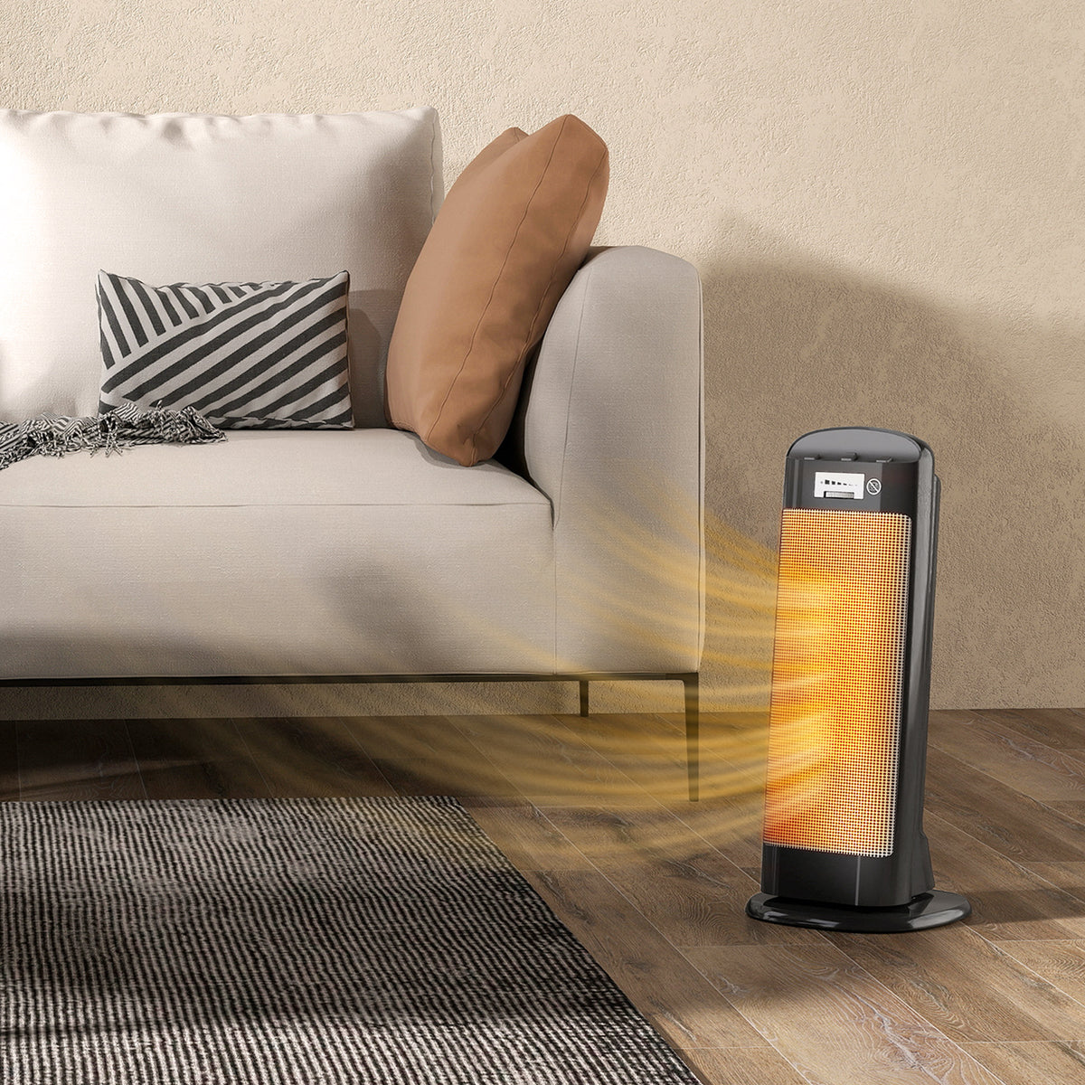2000W Ceramic Fan Heater with 4 Modes and 55° Oscillation - Black & Silver Tone