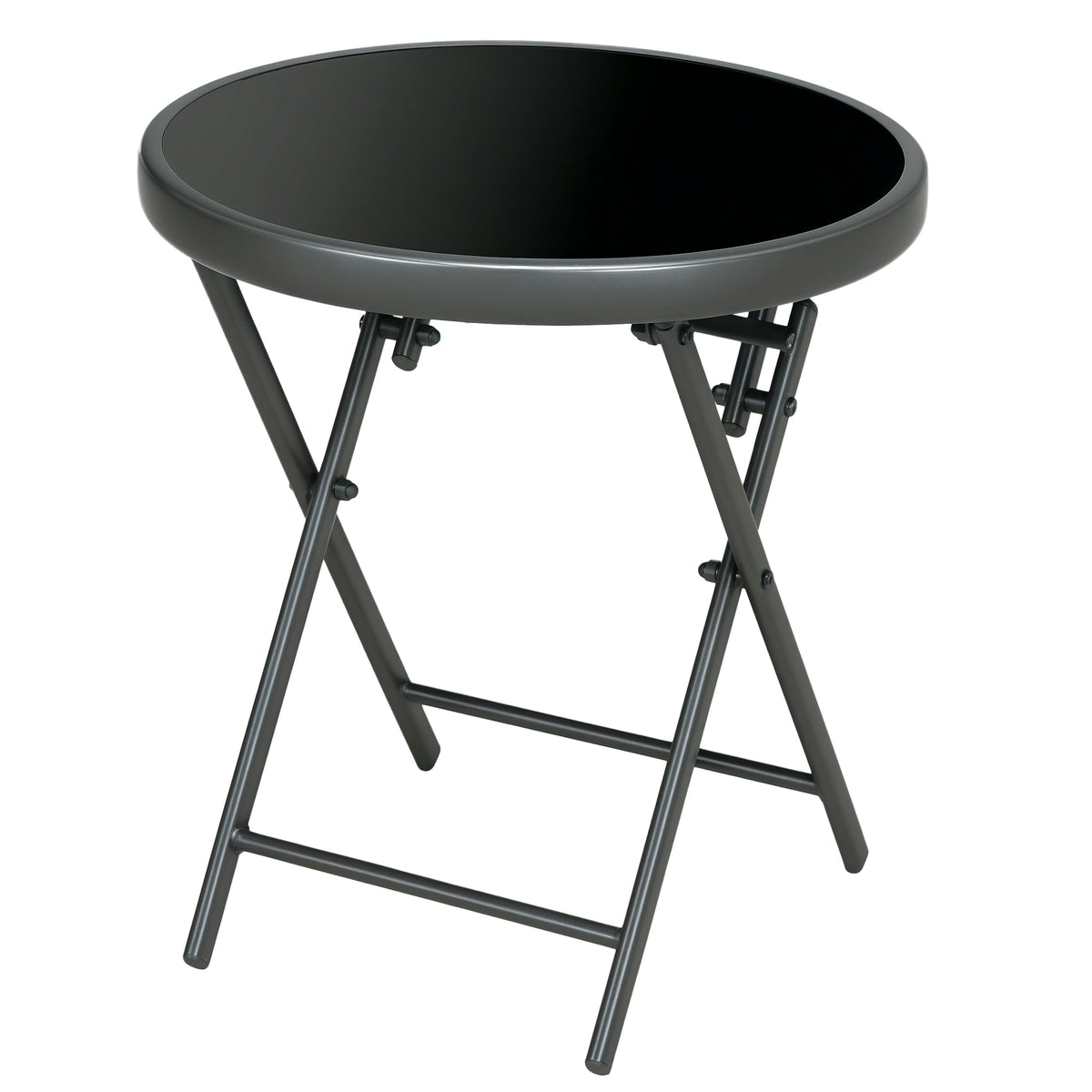 45cm Folding Round Outdoor Side Table with Marble-Effect Glass Top