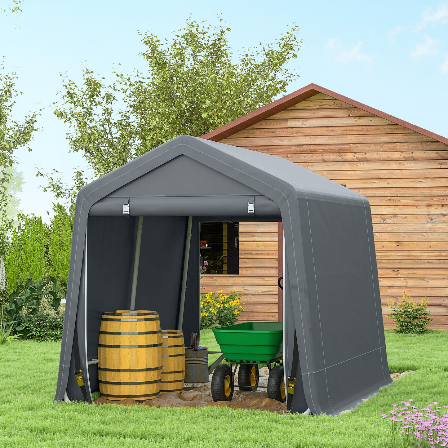 Outdoor Garden Storage Shed Waterproof Bike Tent w/ Zipper Doors