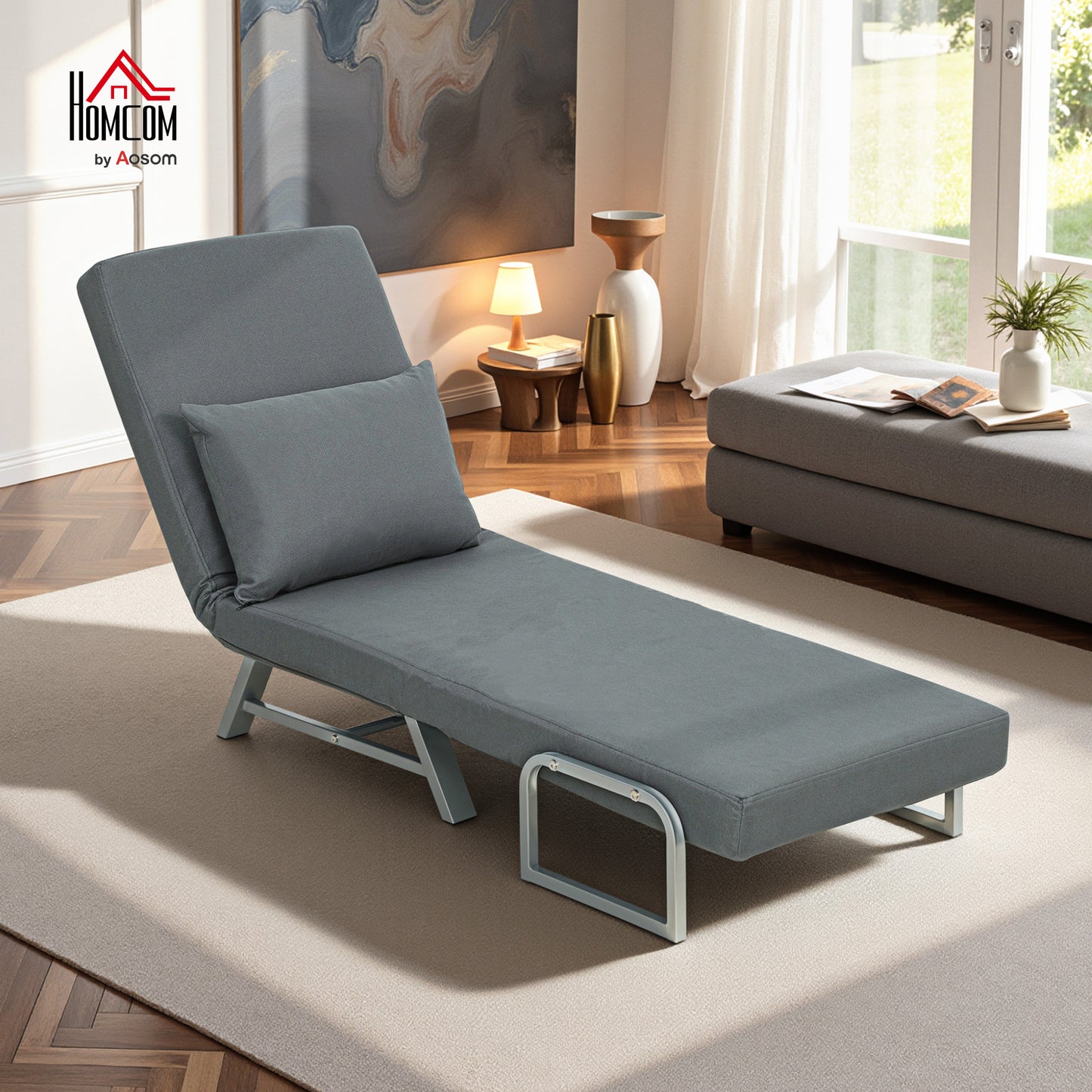 Single Sofa Bed, 3-in-1 Convertible Folding Chair Bed, Dark Grey