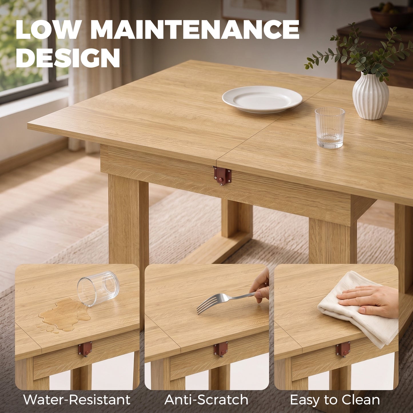 Folding Dining Table Under-Table Storage 140cm Oak