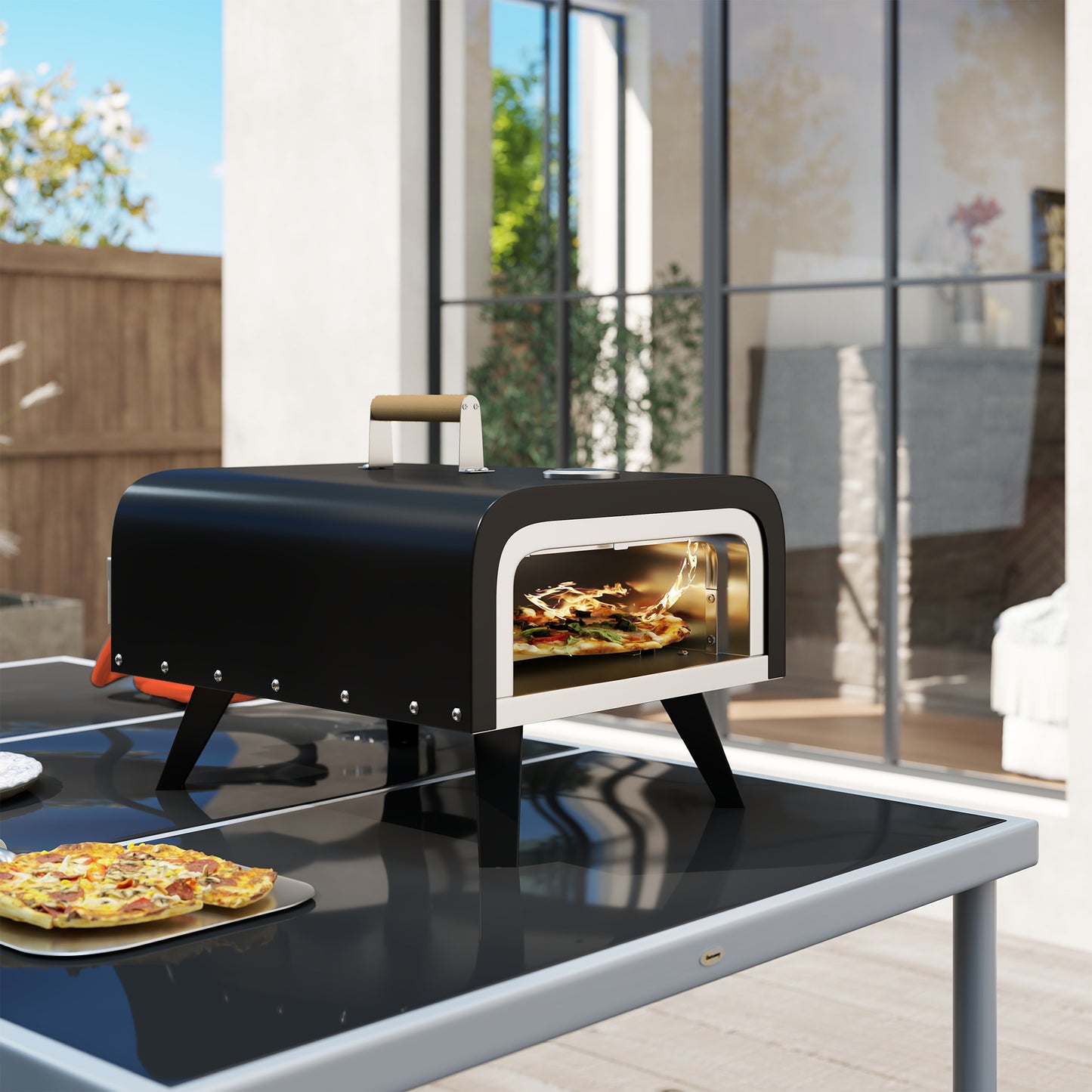 Outdoor Tabletop Gas Pizza Oven with 12" Pizza Stone & Peel, Black