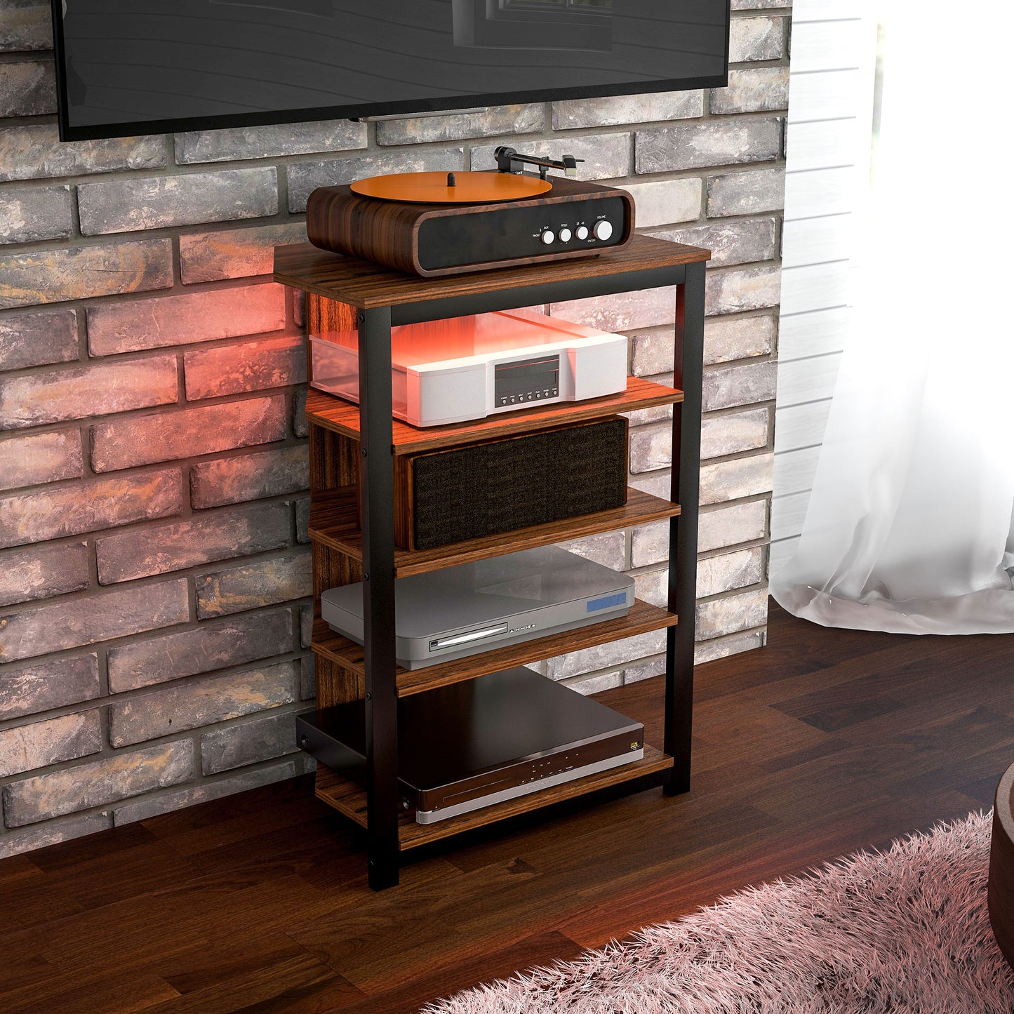 TV Stand with Lights, 4-Tier Storage Shelves for TVs up to 29"