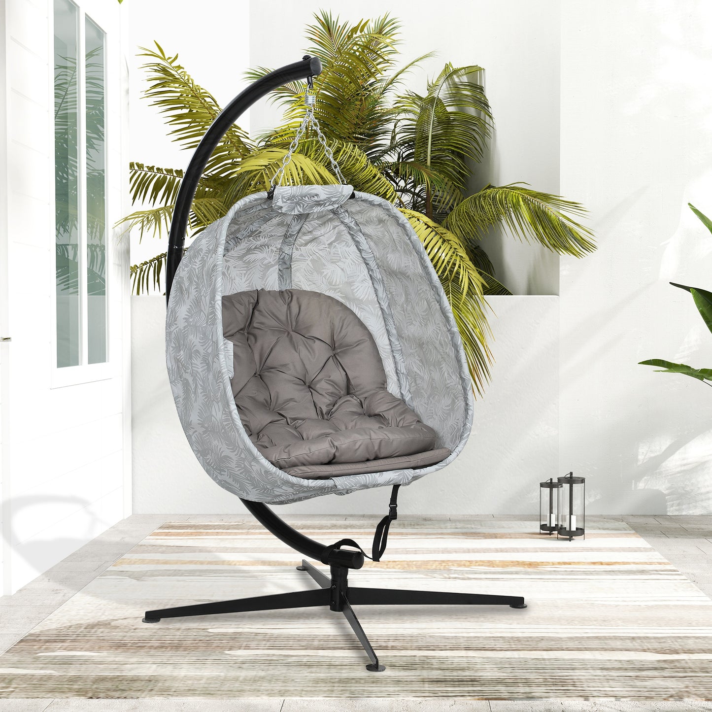 Hanging Egg Chair Outdoor Indoor Swing Chair, Folding Basket, Sand