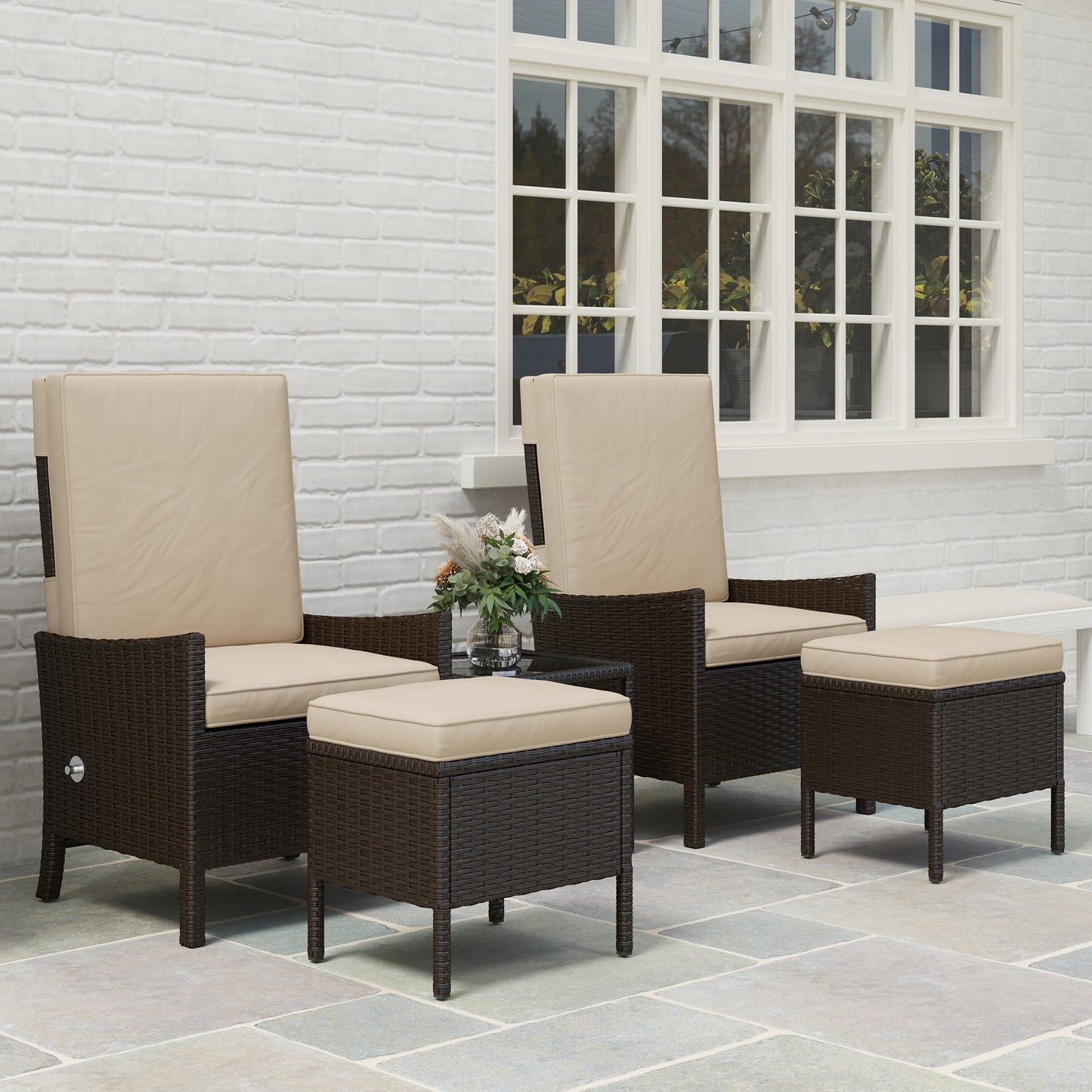 5 PCS Rattan Garden Furniture Set w/ Cushions, Khaki