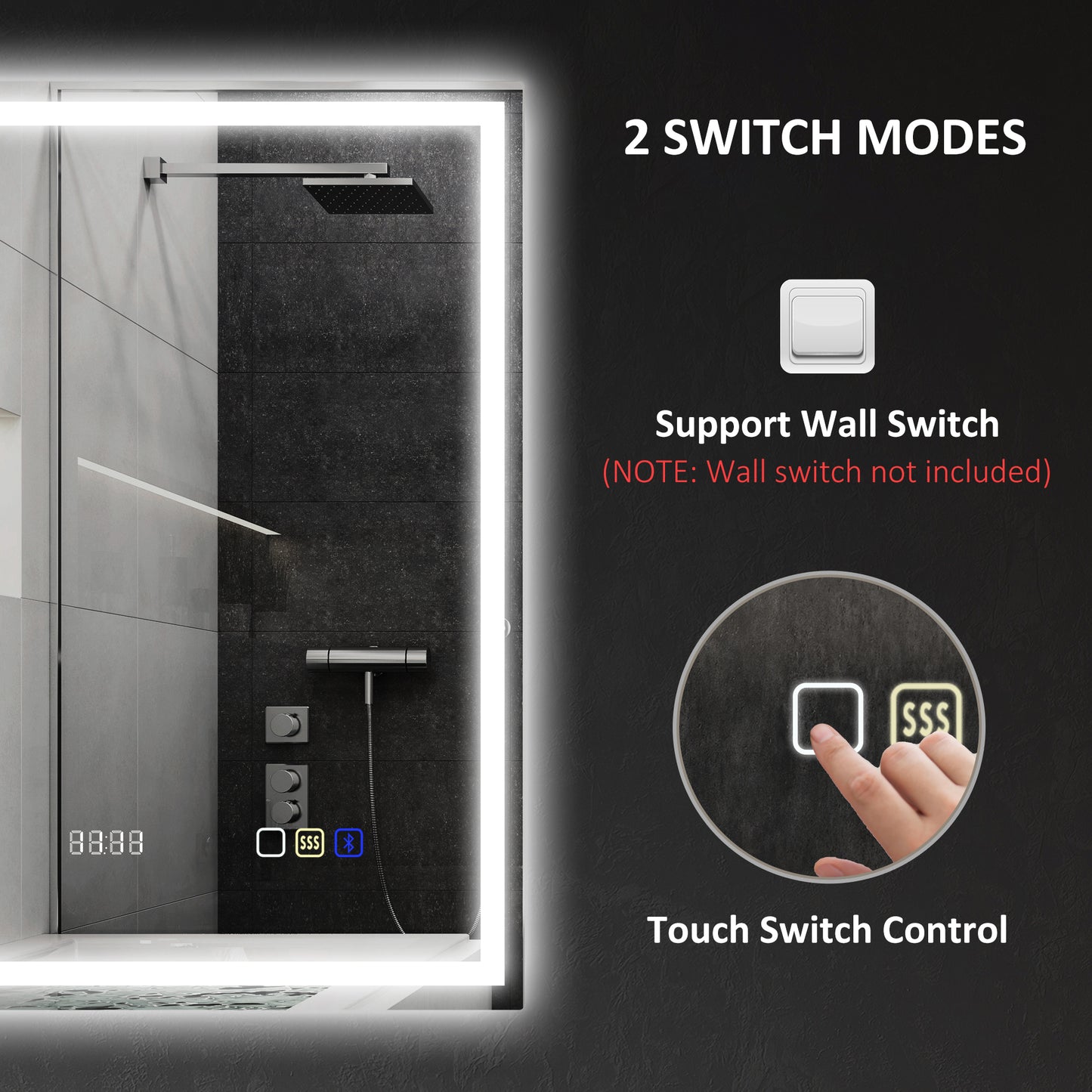 500 x 700 mm Bathroom Mirror with Bluetooth Clock Lights Demister Pad