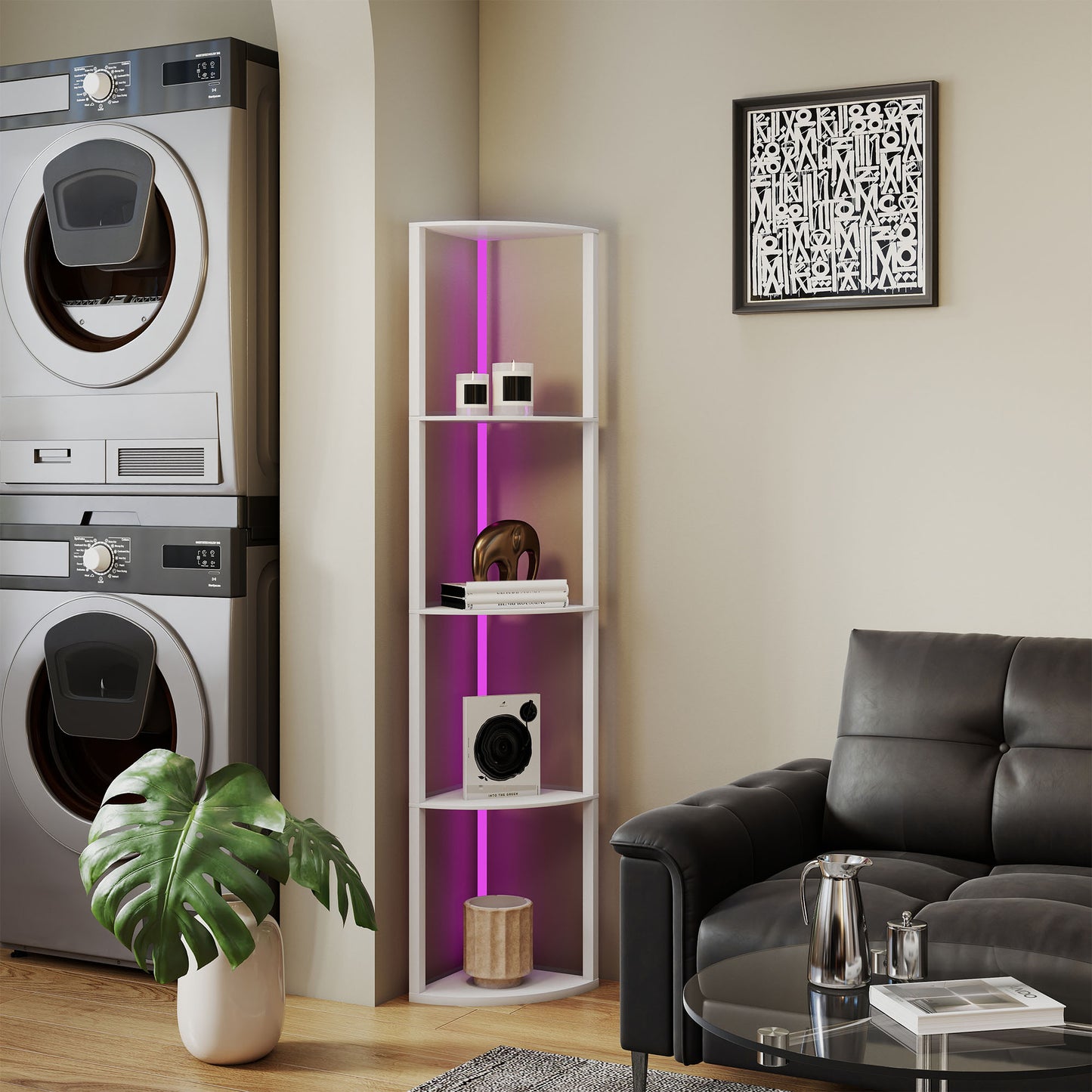 RGB LED Floor Lamp with Shelves and Remote Control for Living Room