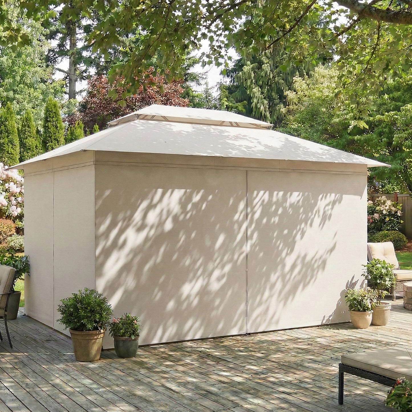 3 x 4 m Outdoor Garden Gazebo with UPF50+ Double Roof, Beige