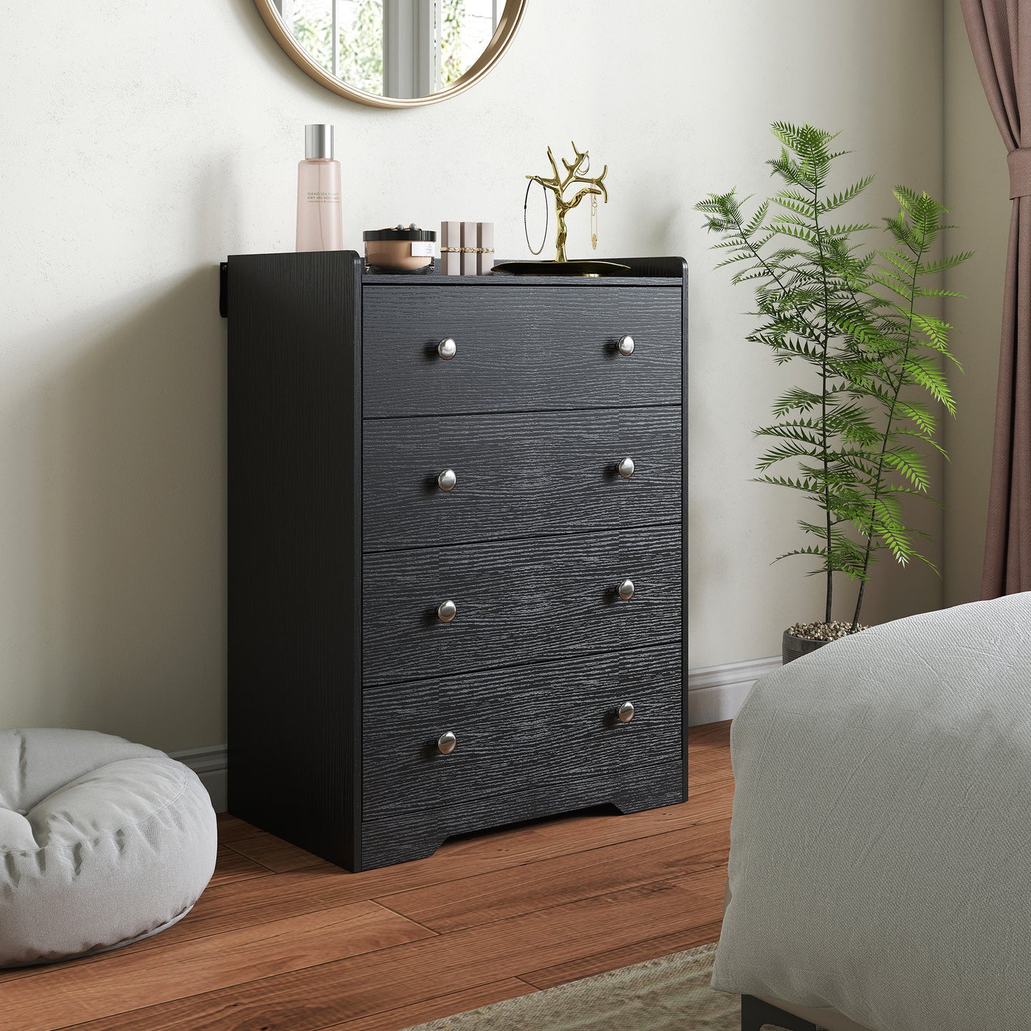 4 Drawer Chest of Drawers, Storage Cabinet, Black Wood Effect