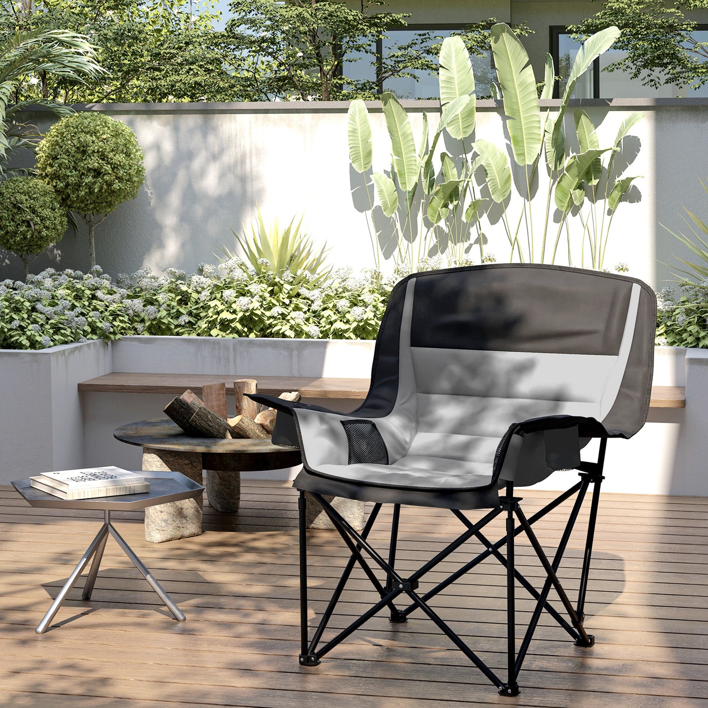 Camping Chair for Adults, Padded Folding Chair, Grey