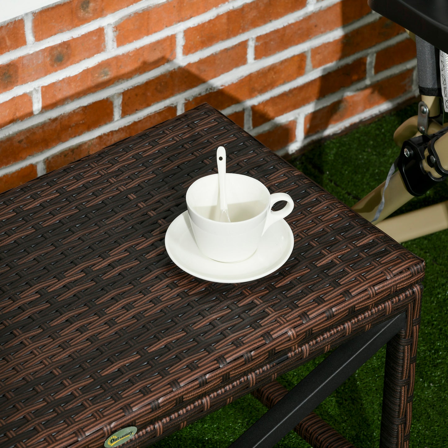 PE Wicker Outdoor Coffee Table, Rattan Side Table w/ Plastic Board