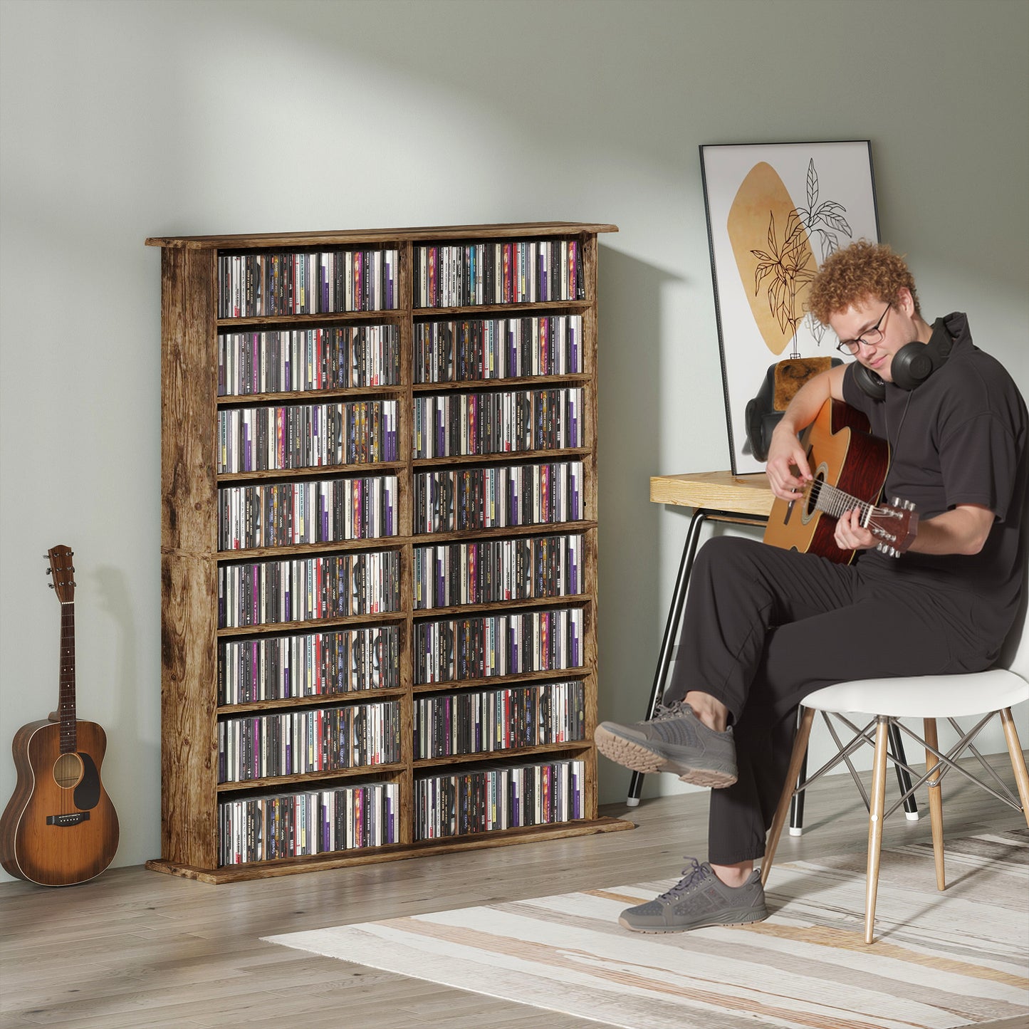 CD Storage Unit DVD Tower Blu-ray Storage Shelf for Office, Brown